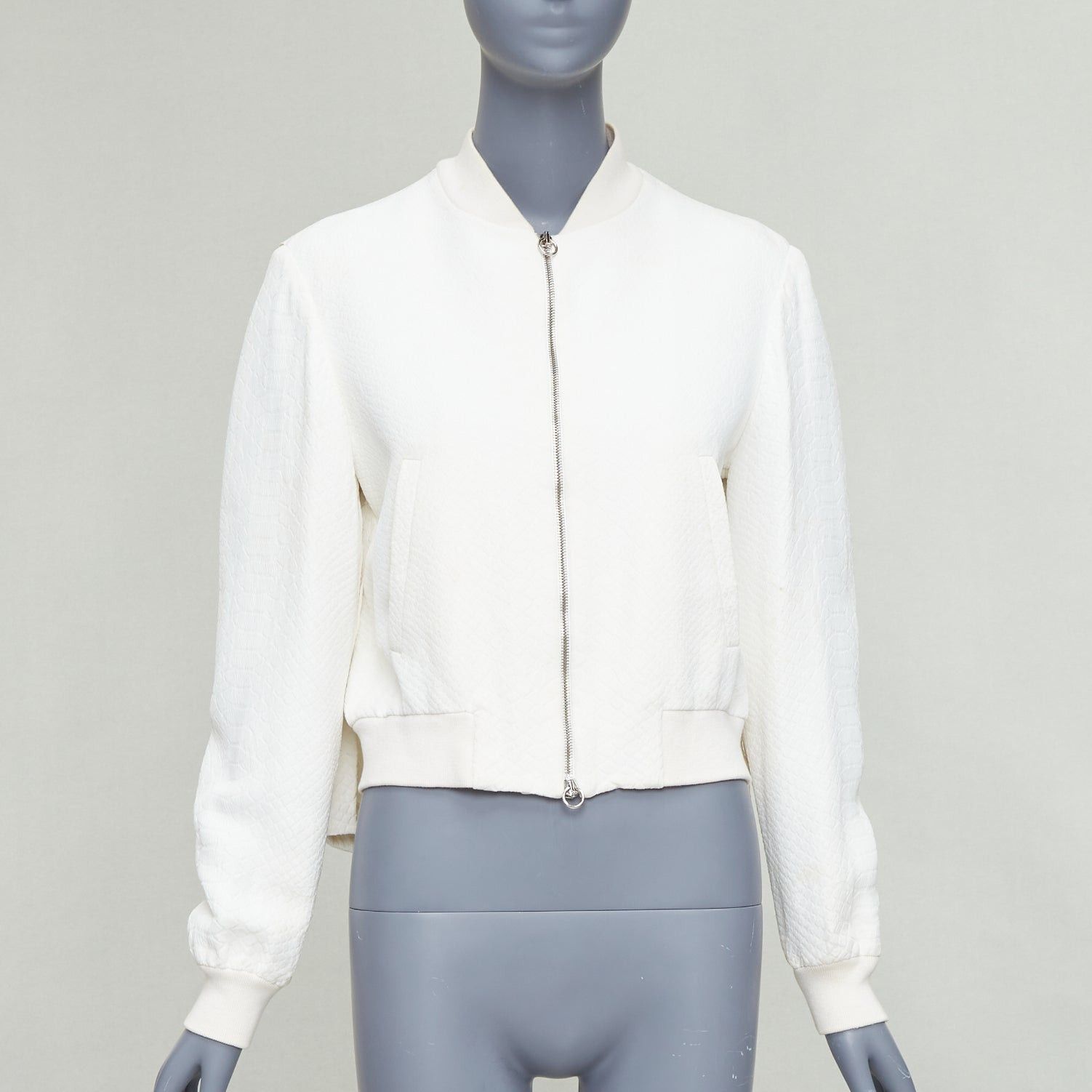 Stella McCartney STELLA MCCARTNEY 2013 white scale jacquard cropped bomber IT40 S Size S / US 4 / IT 40 - 3 Thumbnail