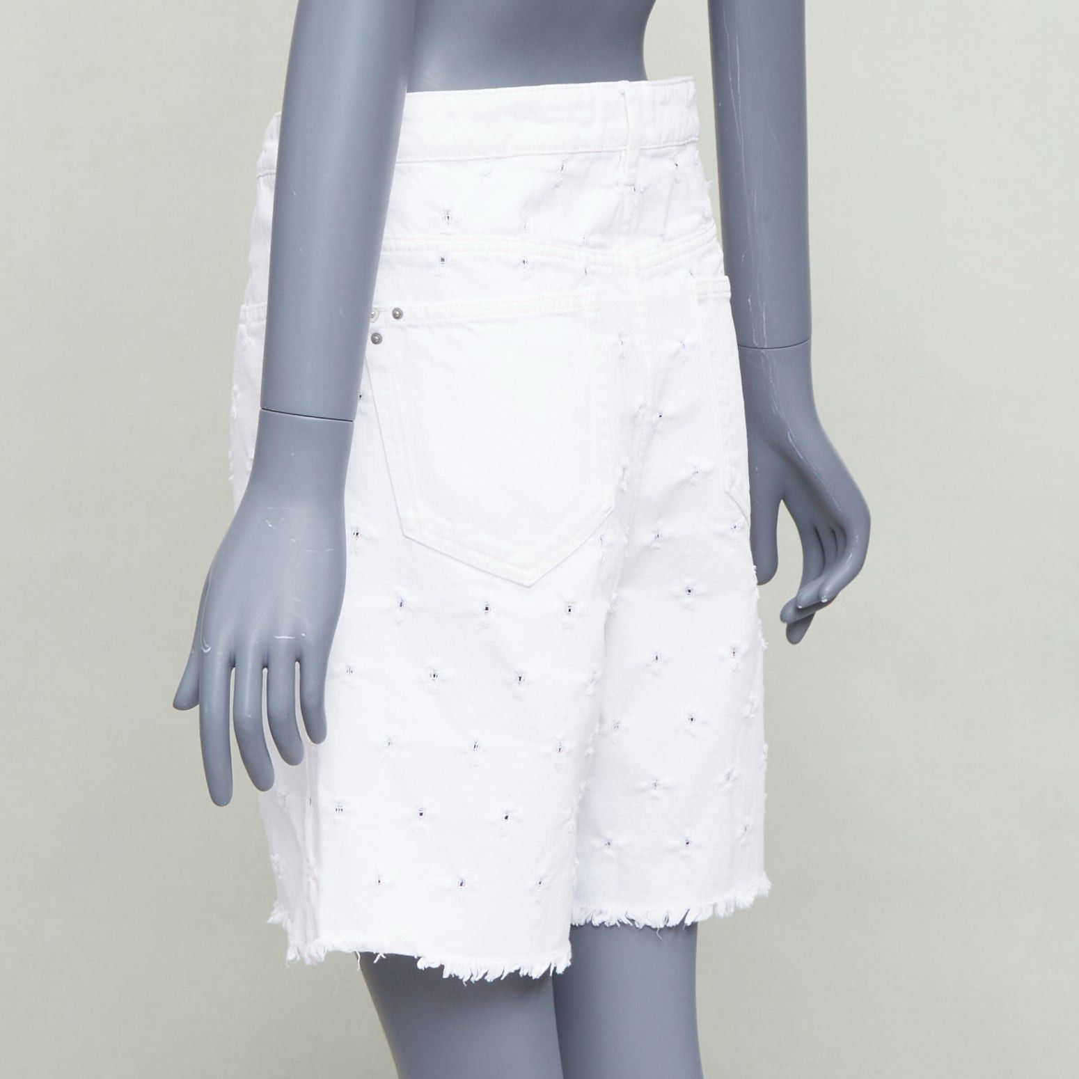 Isabel Marant ISABEL MARANT ETOILE Liny white hole punched frayed denim shorts FR38 M Size 28" / US 6 / IT 42 - 6 Thumbnail