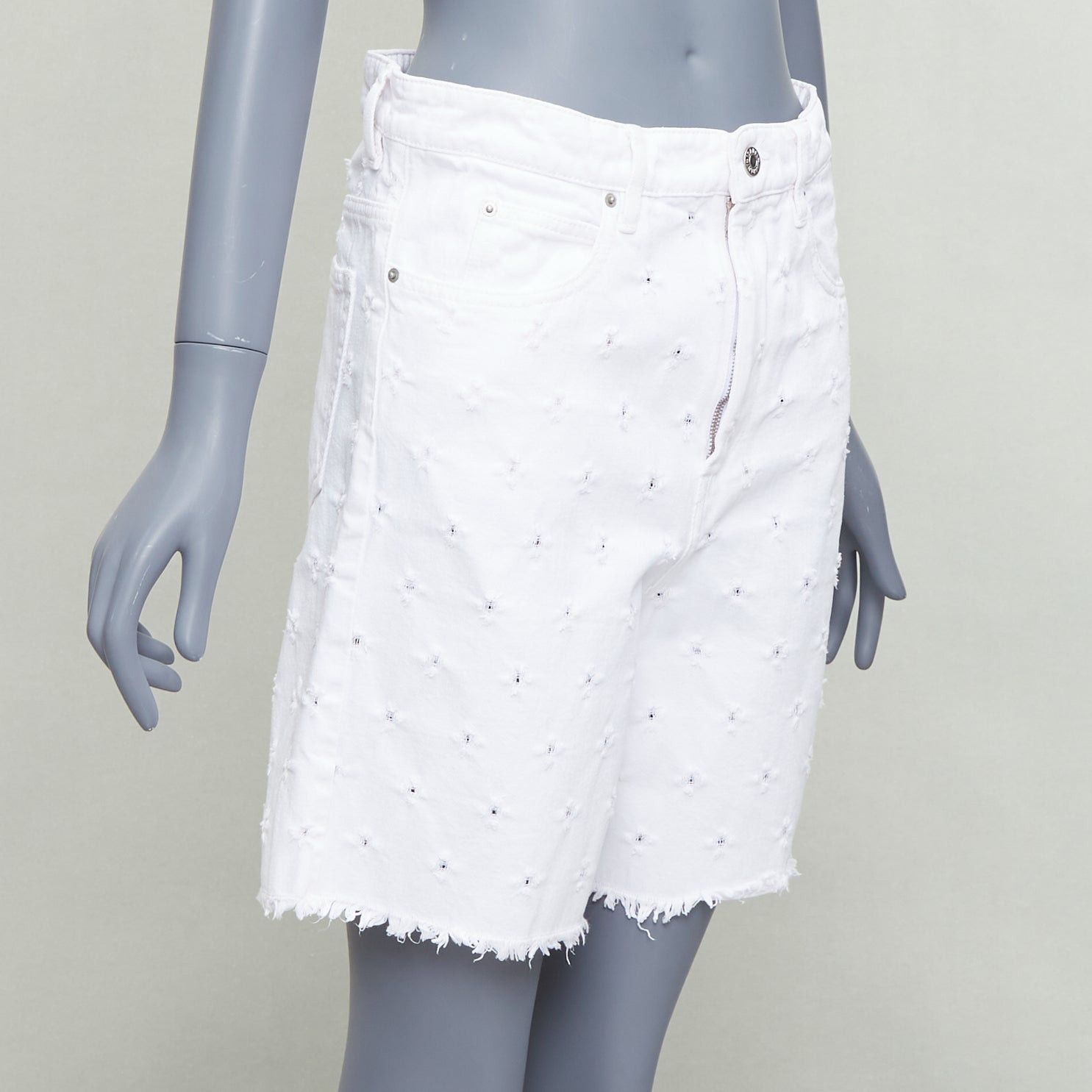 Isabel Marant ISABEL MARANT ETOILE Liny white hole punched frayed denim shorts FR38 M Size 28" / US 6 / IT 42 - 3 Thumbnail