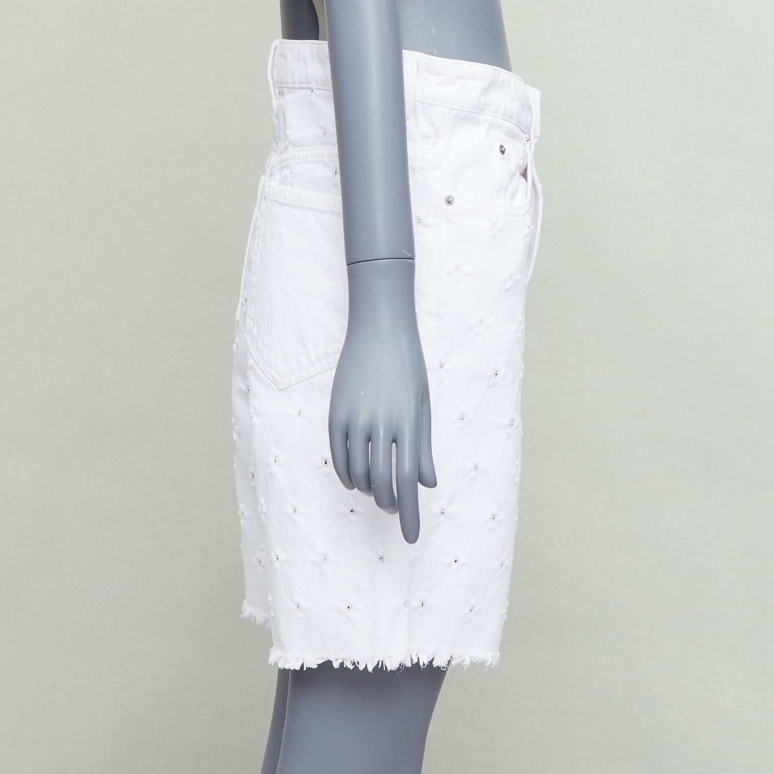 Isabel Marant ISABEL MARANT ETOILE Liny white hole punched frayed denim shorts FR38 M Size 28" / US 6 / IT 42 - 4 Thumbnail