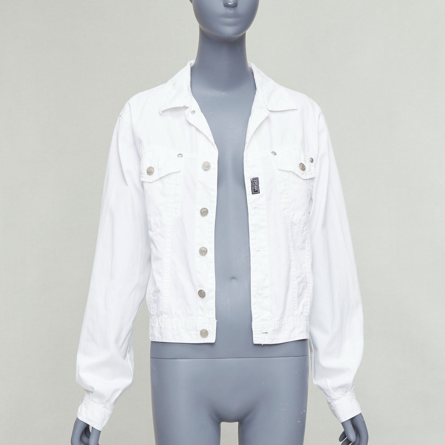 Versace VERSACE YOUNG Vintage white silver medusa logo button jacket Size XS / US 0-2 / IT 36-38 - 3 Thumbnail
