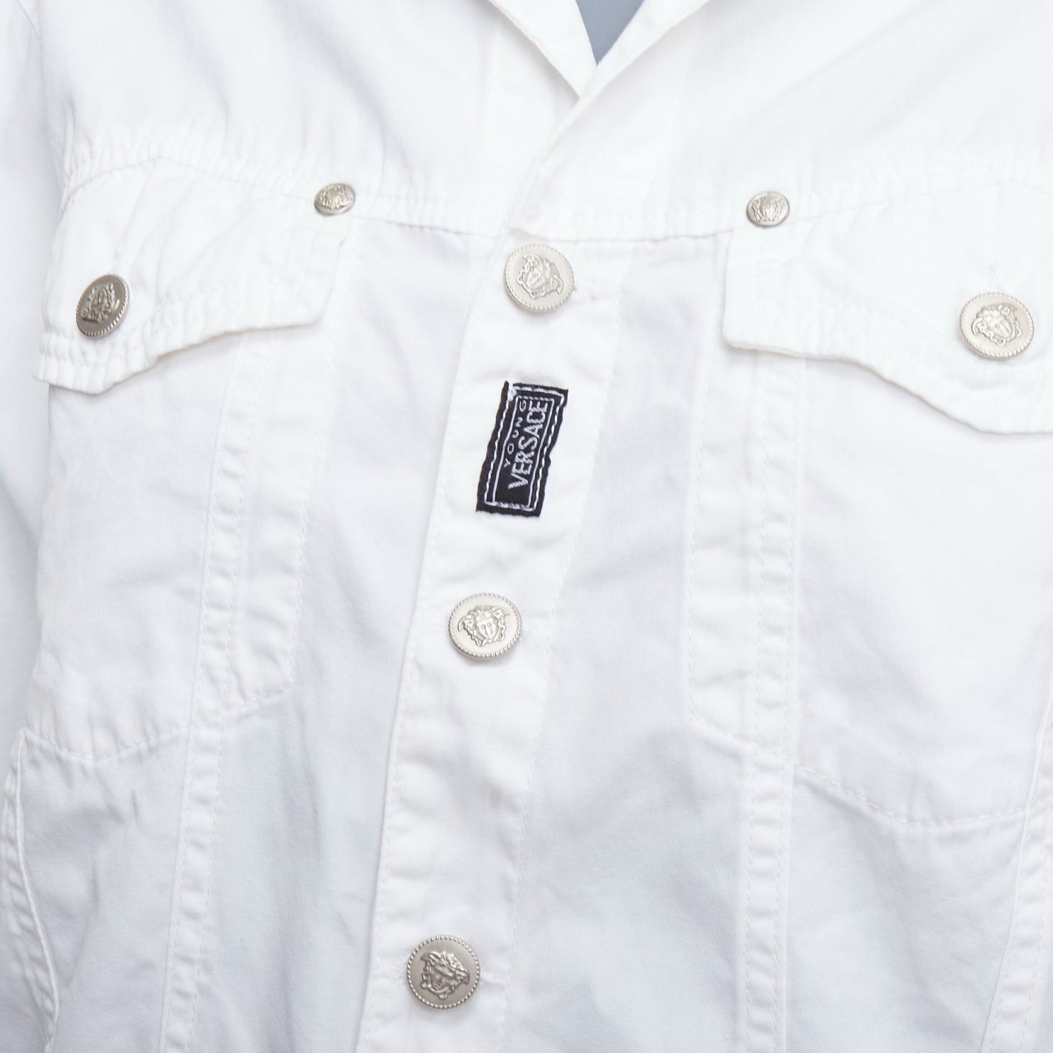 Versace VERSACE YOUNG Vintage white silver medusa logo button jacket Size XS / US 0-2 / IT 36-38 - 2 Thumbnail