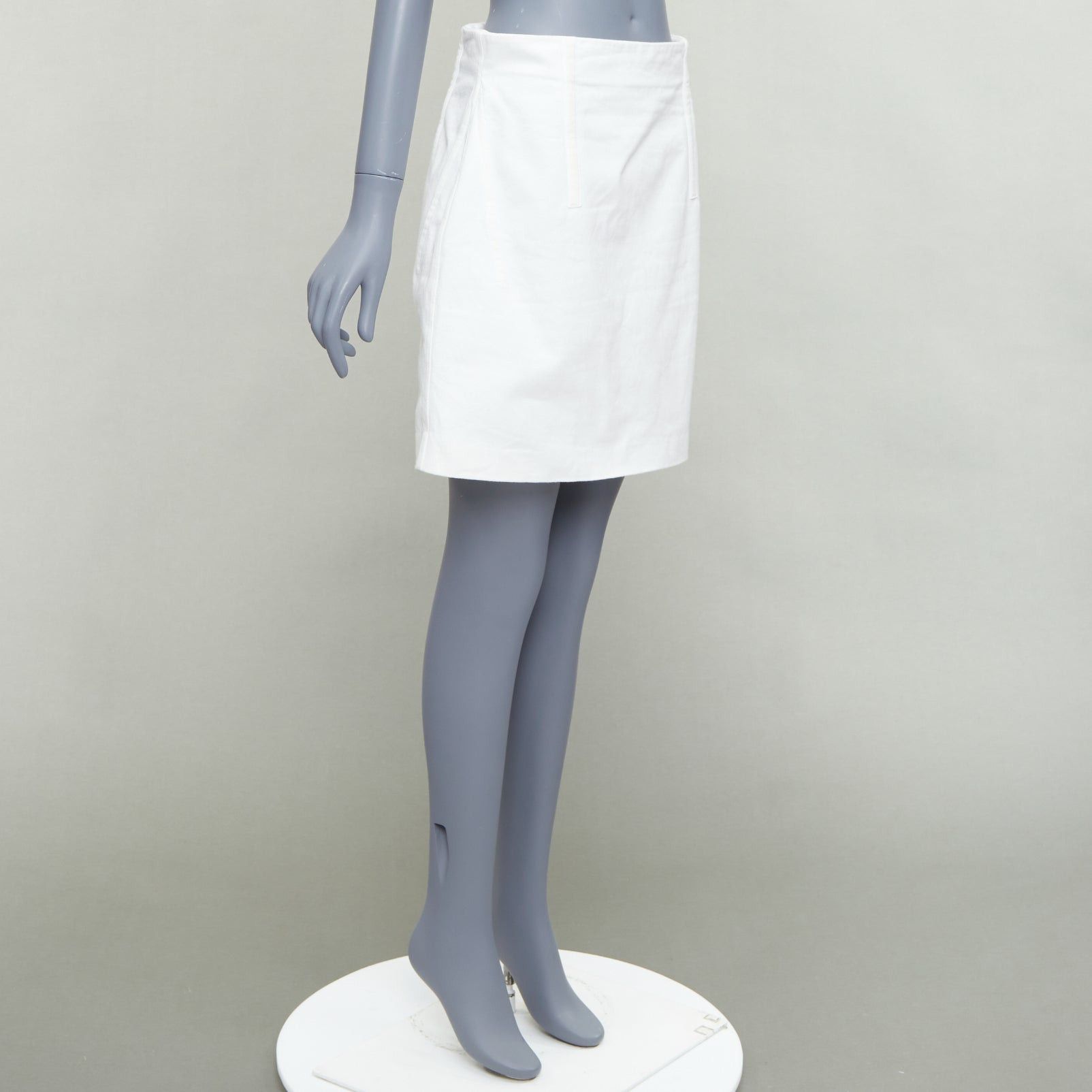 Prada PRADA 2021 white cotton denim tapered dart lace up back skirt IT44 L Size 27" / US 4 / IT 40 - 3 Thumbnail