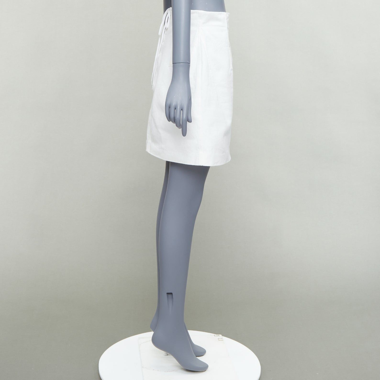 Prada PRADA 2021 white cotton denim tapered dart lace up back skirt IT44 L Size 27" / US 4 / IT 40 - 4 Thumbnail