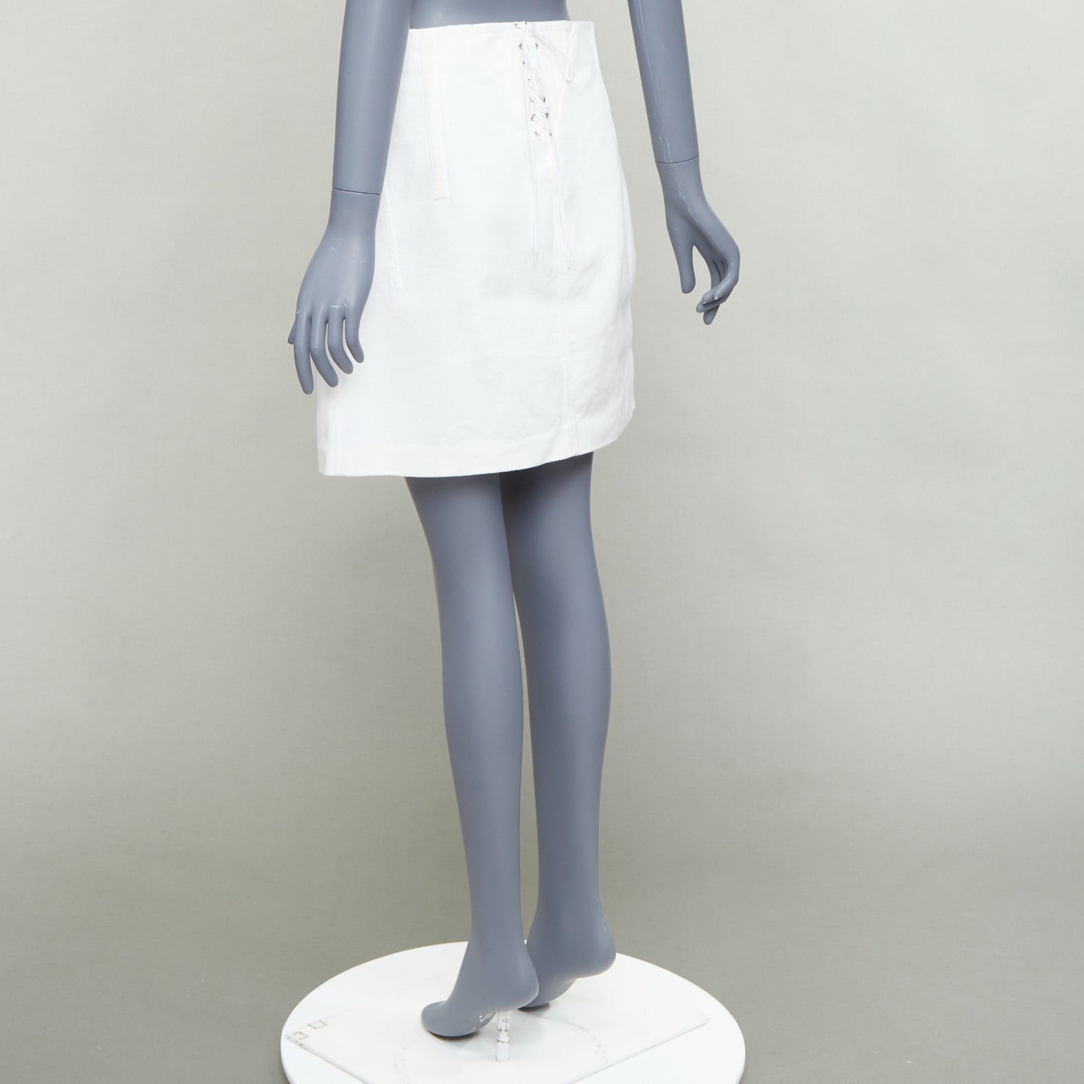 Prada PRADA 2021 white cotton denim tapered dart lace up back skirt IT44 L Size 27" / US 4 / IT 40 - 6 Thumbnail