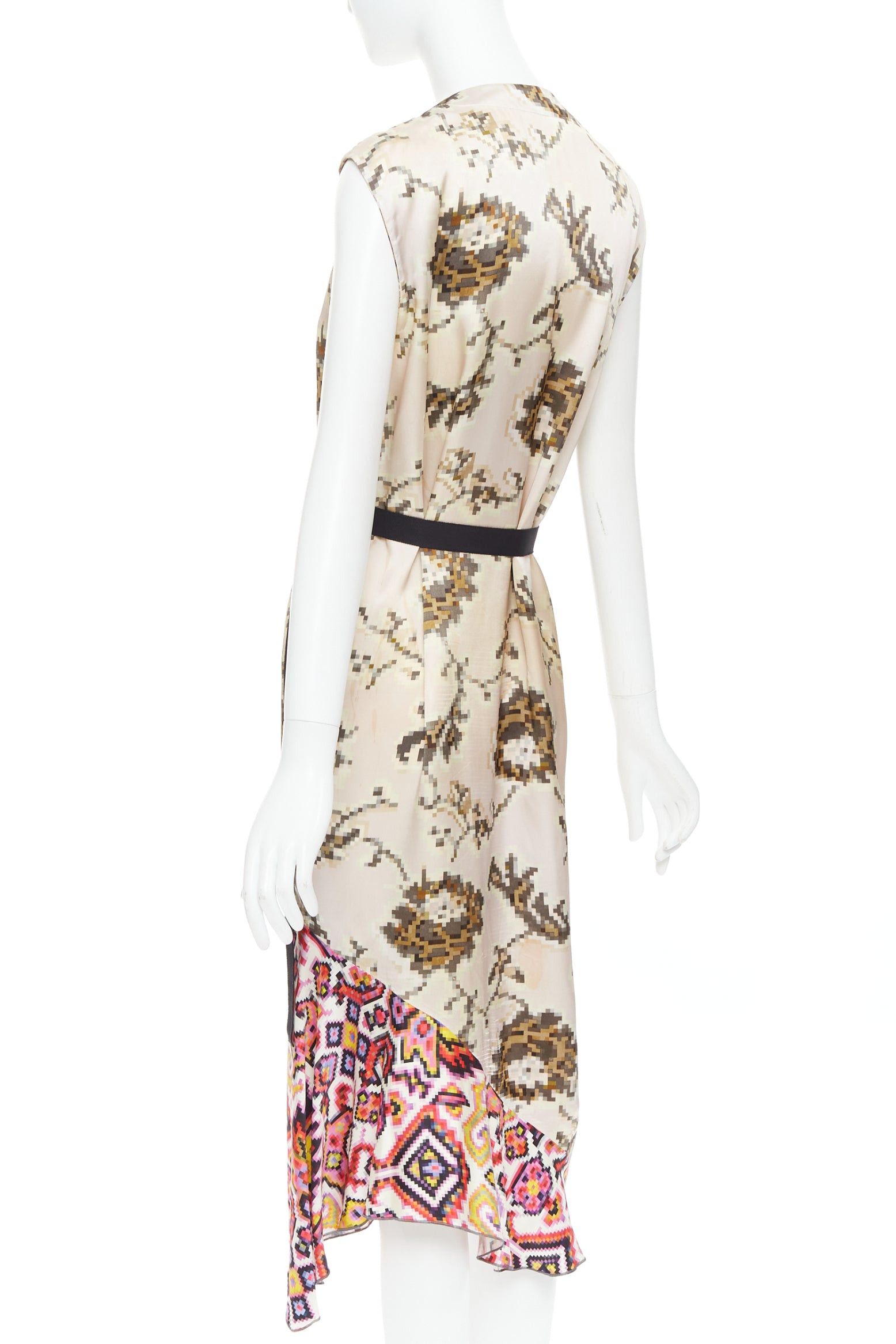 Dries Van Noten DRIES VAN NOTEN multicolor pixelated contrast print satin belted dress FR38 M Size M / US 6-8 / IT 42-44 - 6 Thumbnail