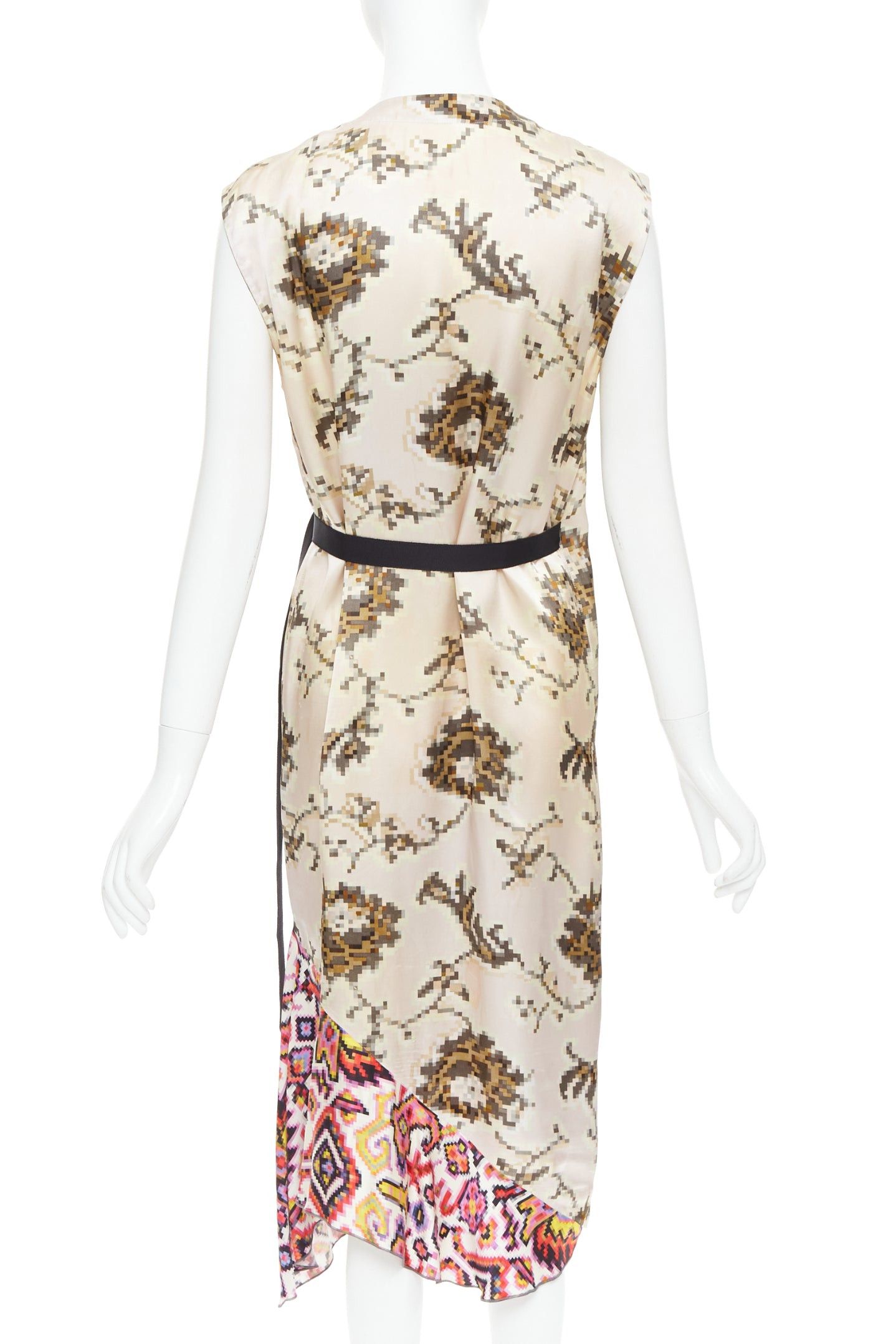 Dries Van Noten DRIES VAN NOTEN multicolor pixelated contrast print satin belted dress FR38 M Size M / US 6-8 / IT 42-44 - 5 Thumbnail