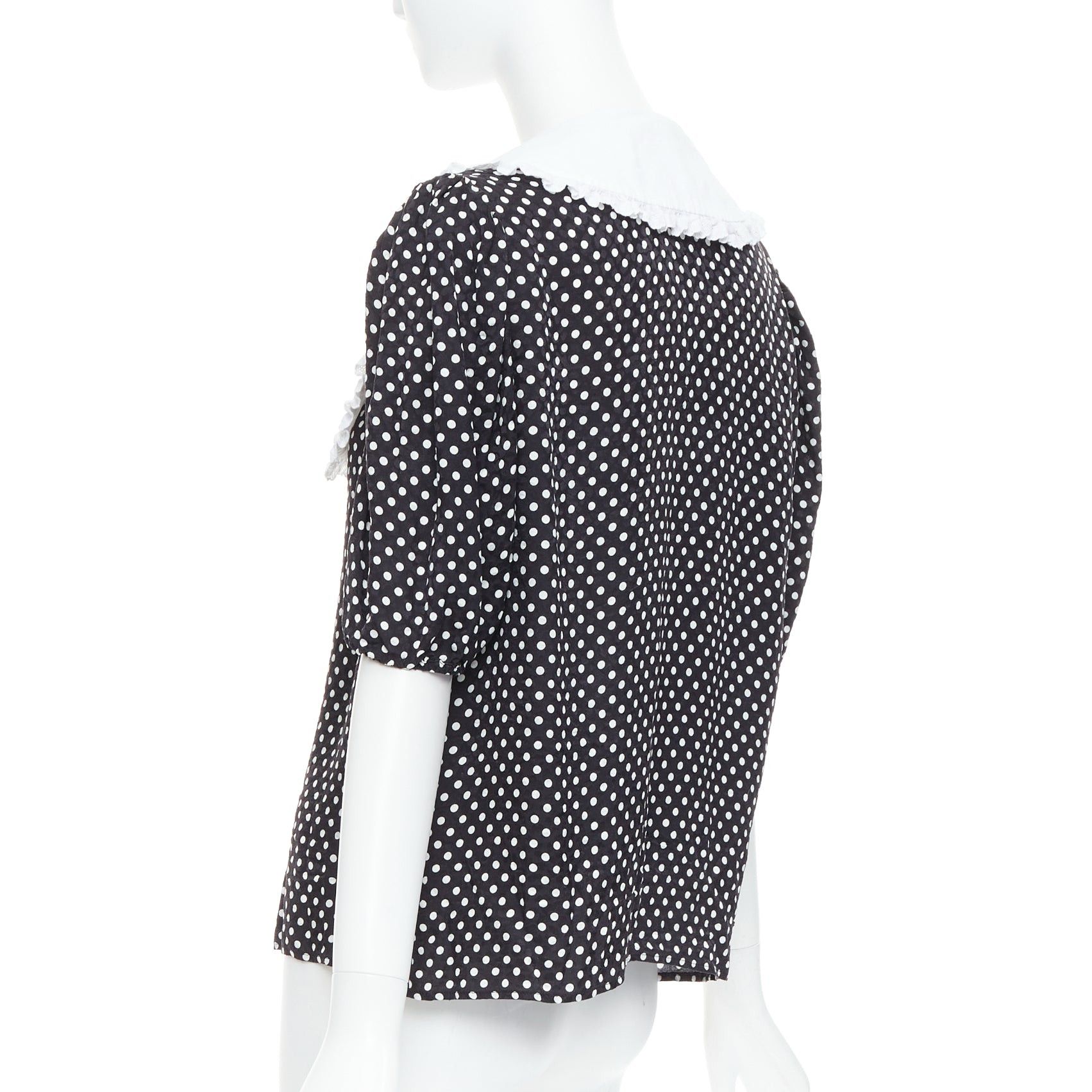 MIU MIU 2021 black white silk cotton trim polka dot vintage blouse IT42 M