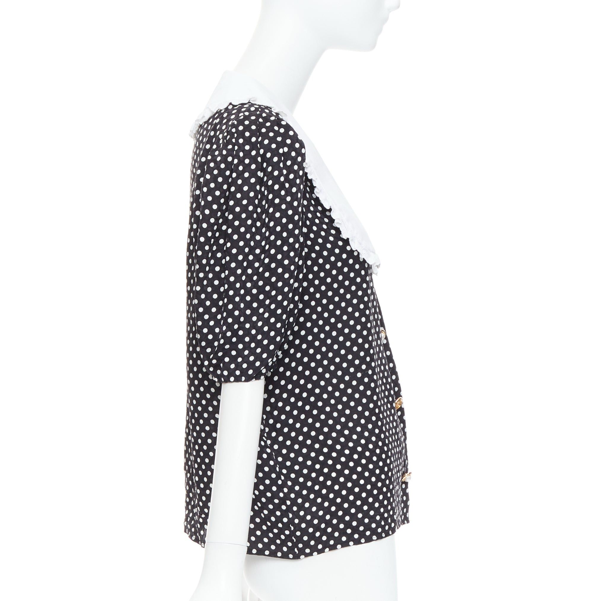 MIU MIU 2021 black white silk cotton trim polka dot vintage blouse IT42 M