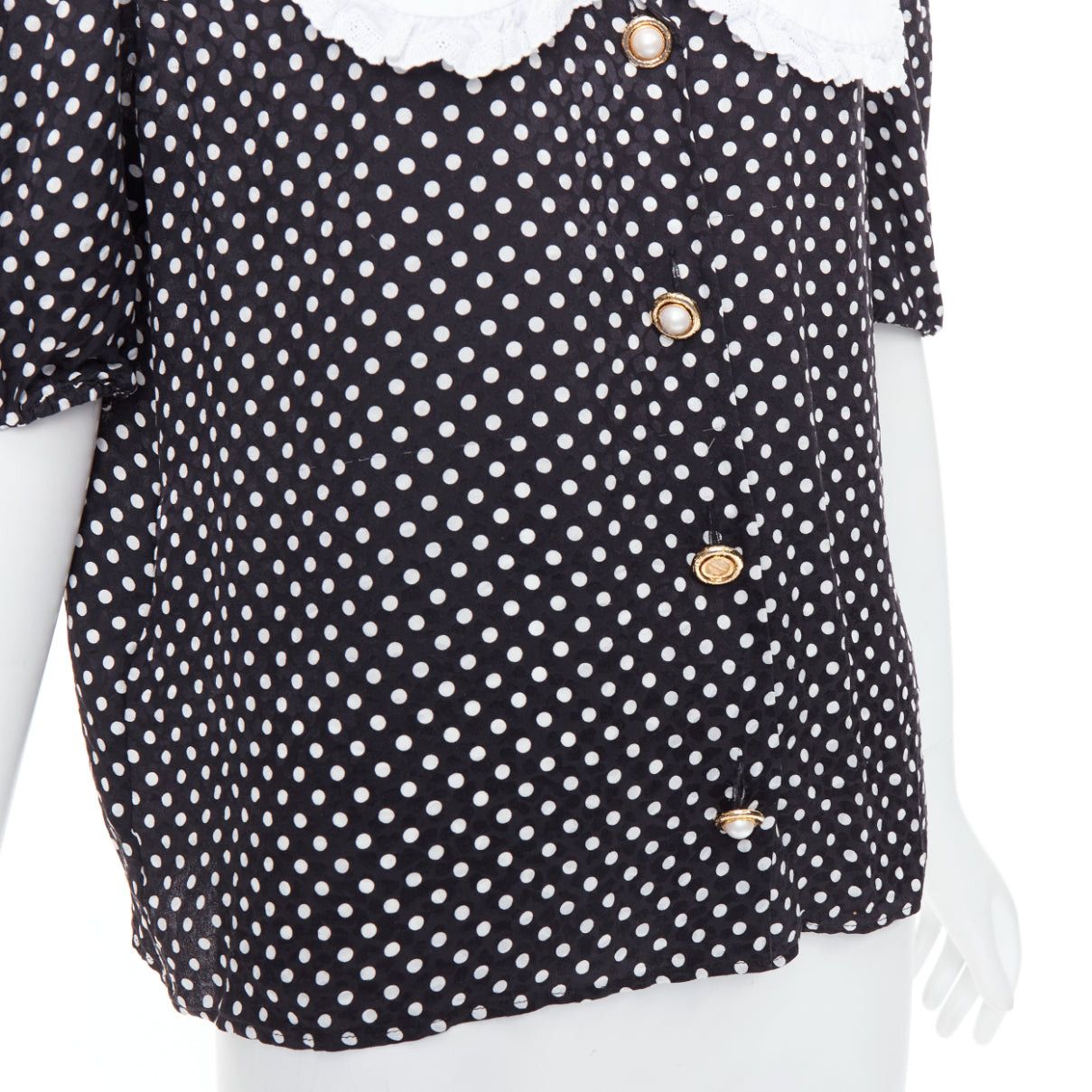 MIU MIU 2021 black white silk cotton trim polka dot vintage blouse IT42 M