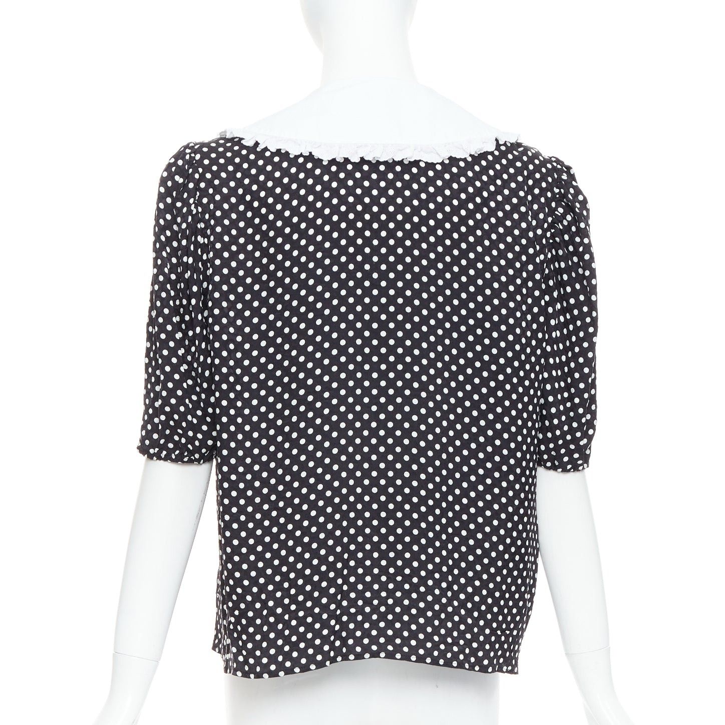 MIU MIU 2021 black white silk cotton trim polka dot vintage blouse IT42 M