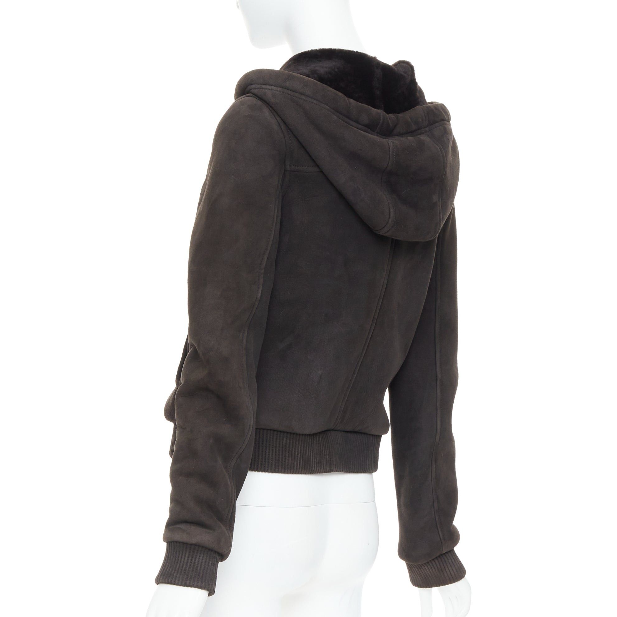 Loewe LOEWE charcoal brown lamb shearling lined hooded cropped suede jacket FR38 M Size M / US 6-8 / IT 42-44 - 7 Thumbnail
