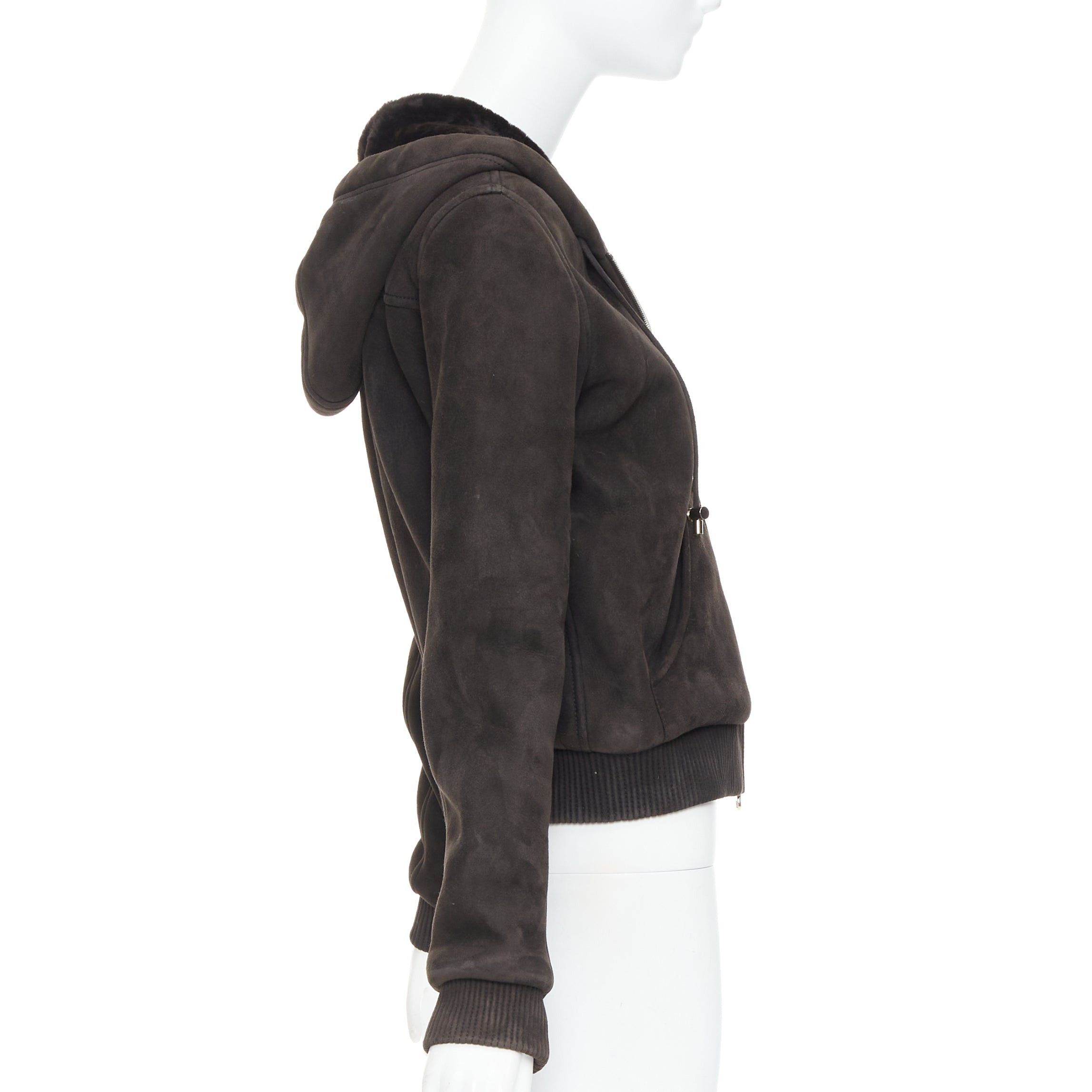 Loewe LOEWE charcoal brown lamb shearling lined hooded cropped suede jacket FR38 M Size M / US 6-8 / IT 42-44 - 5 Thumbnail