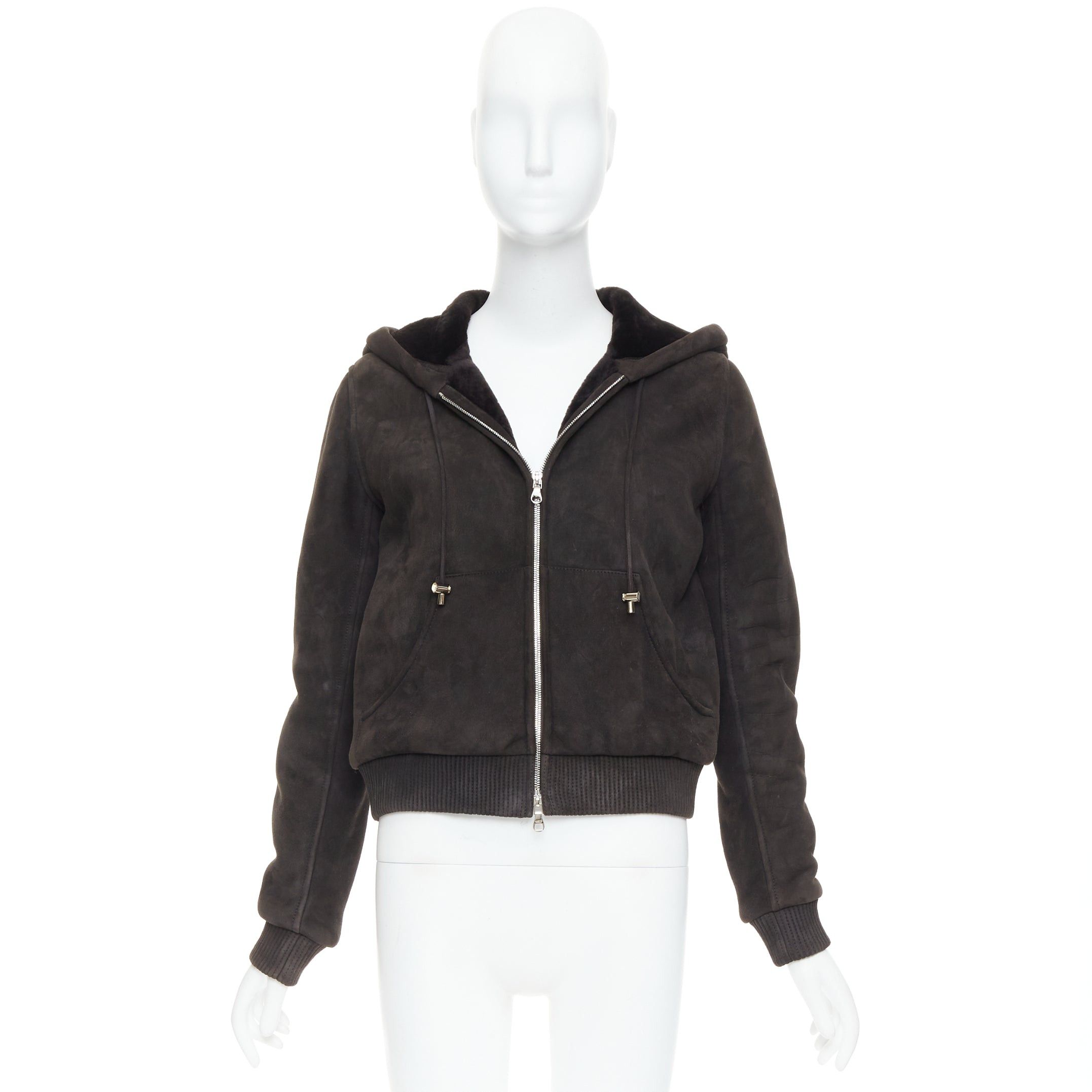 Loewe LOEWE charcoal brown lamb shearling lined hooded cropped suede jacket FR38 M Size M / US 6-8 / IT 42-44 - 10 Thumbnail