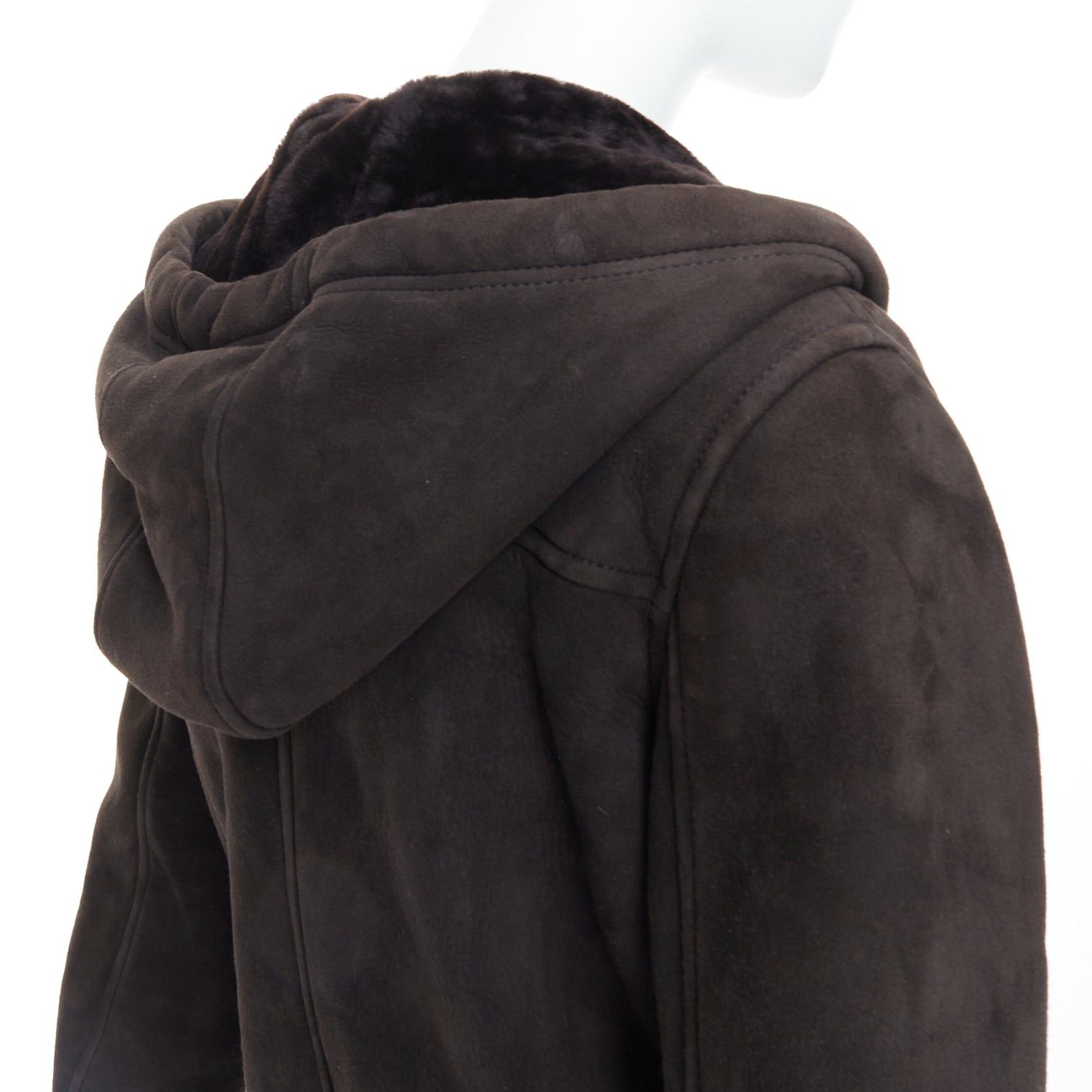Loewe LOEWE charcoal brown lamb shearling lined hooded cropped suede jacket FR38 M Size M / US 6-8 / IT 42-44 - 8 Thumbnail