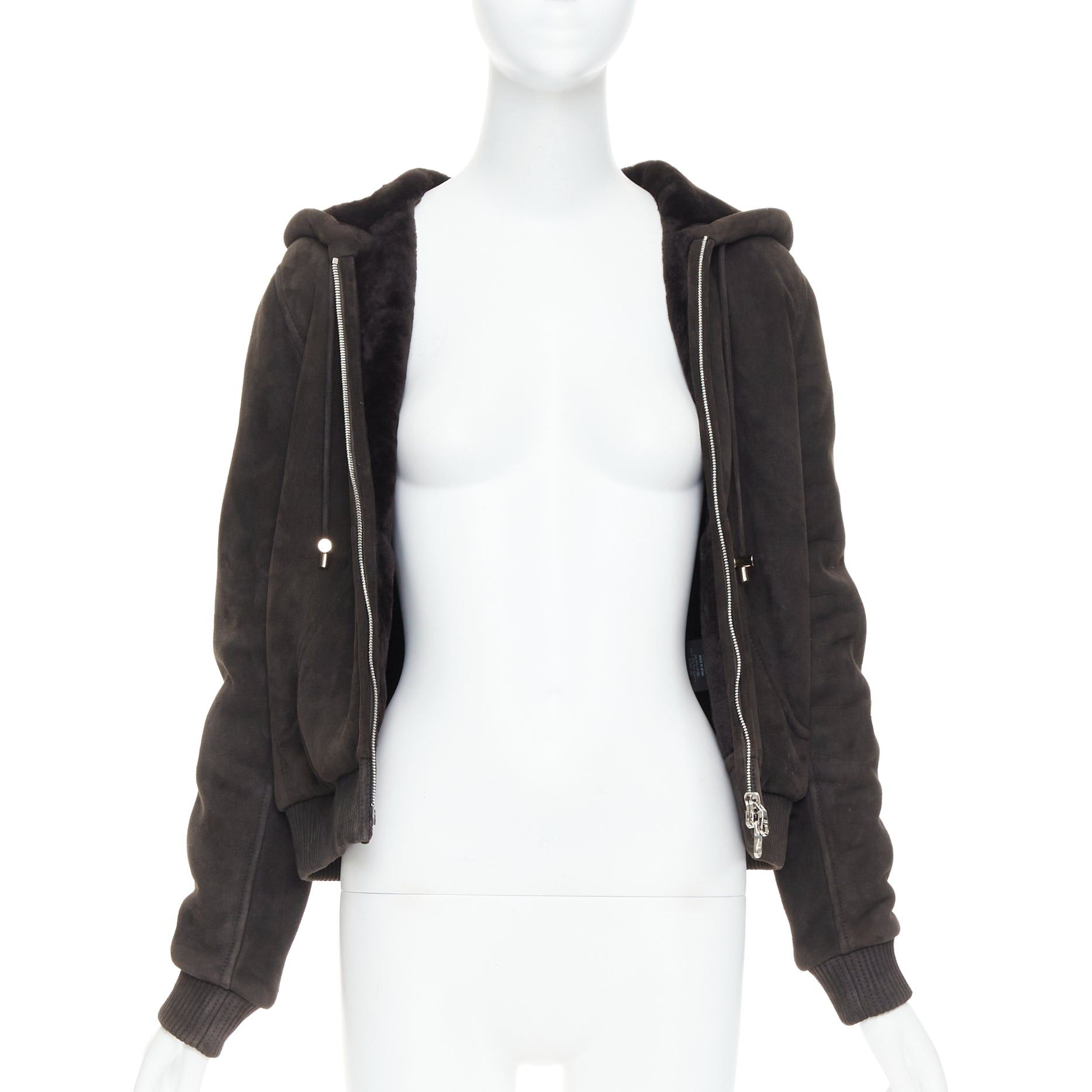 Loewe LOEWE charcoal brown lamb shearling lined hooded cropped suede jacket FR38 M Size M / US 6-8 / IT 42-44 - 3 Thumbnail