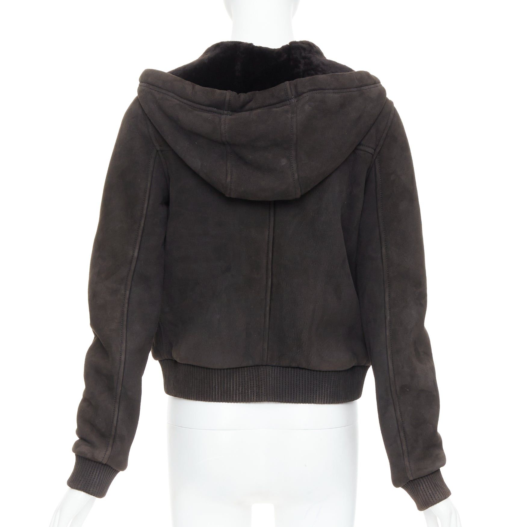 Loewe LOEWE charcoal brown lamb shearling lined hooded cropped suede jacket FR38 M Size M / US 6-8 / IT 42-44 - 6 Thumbnail
