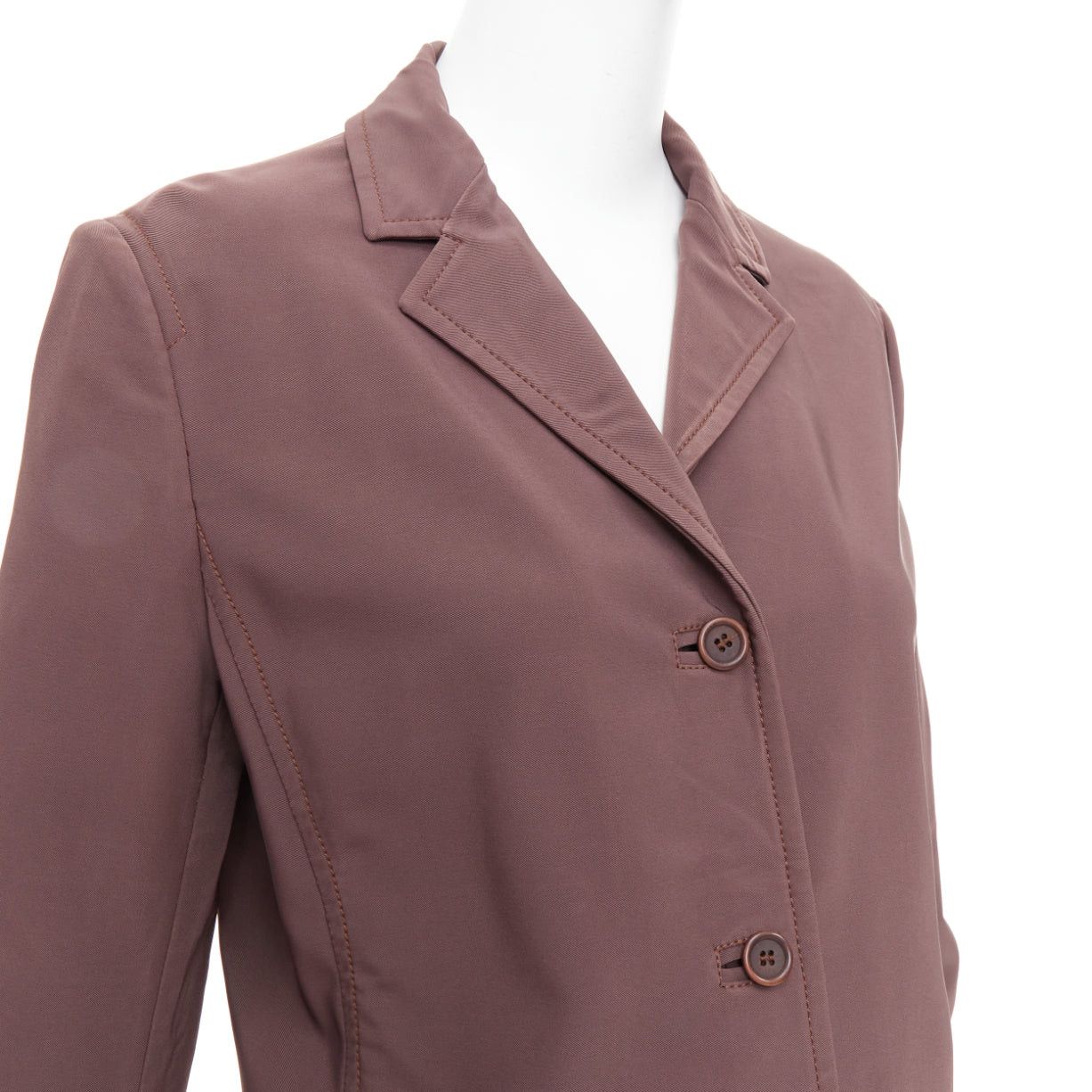 Prada PRADA Vintage brown low sheen twill patch pocket notch lapel jacket IT46 XL Size L / US 10 / IT 46 - 2 Thumbnail