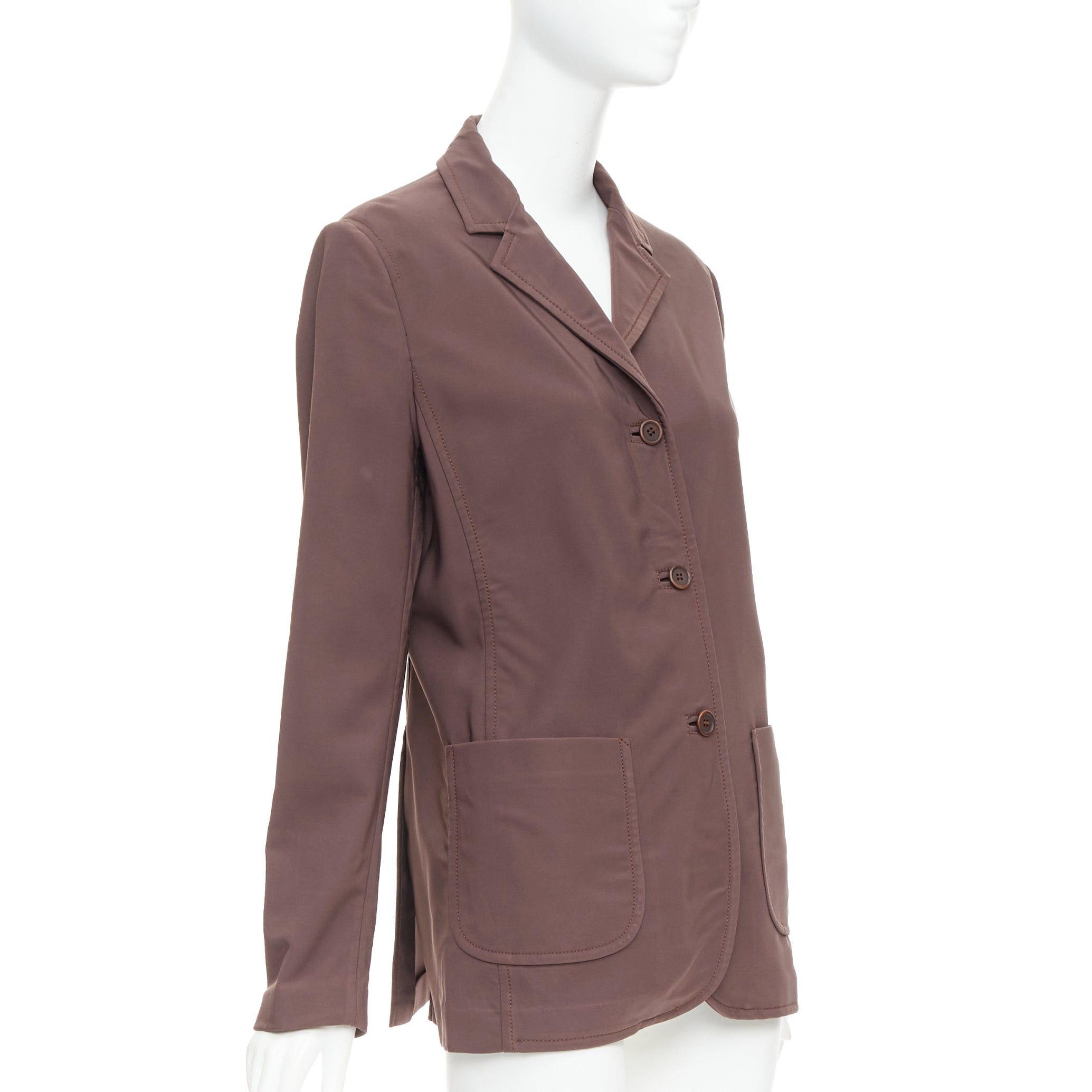 Prada PRADA Vintage brown low sheen twill patch pocket notch lapel jacket IT46 XL Size L / US 10 / IT 46 - 4 Thumbnail