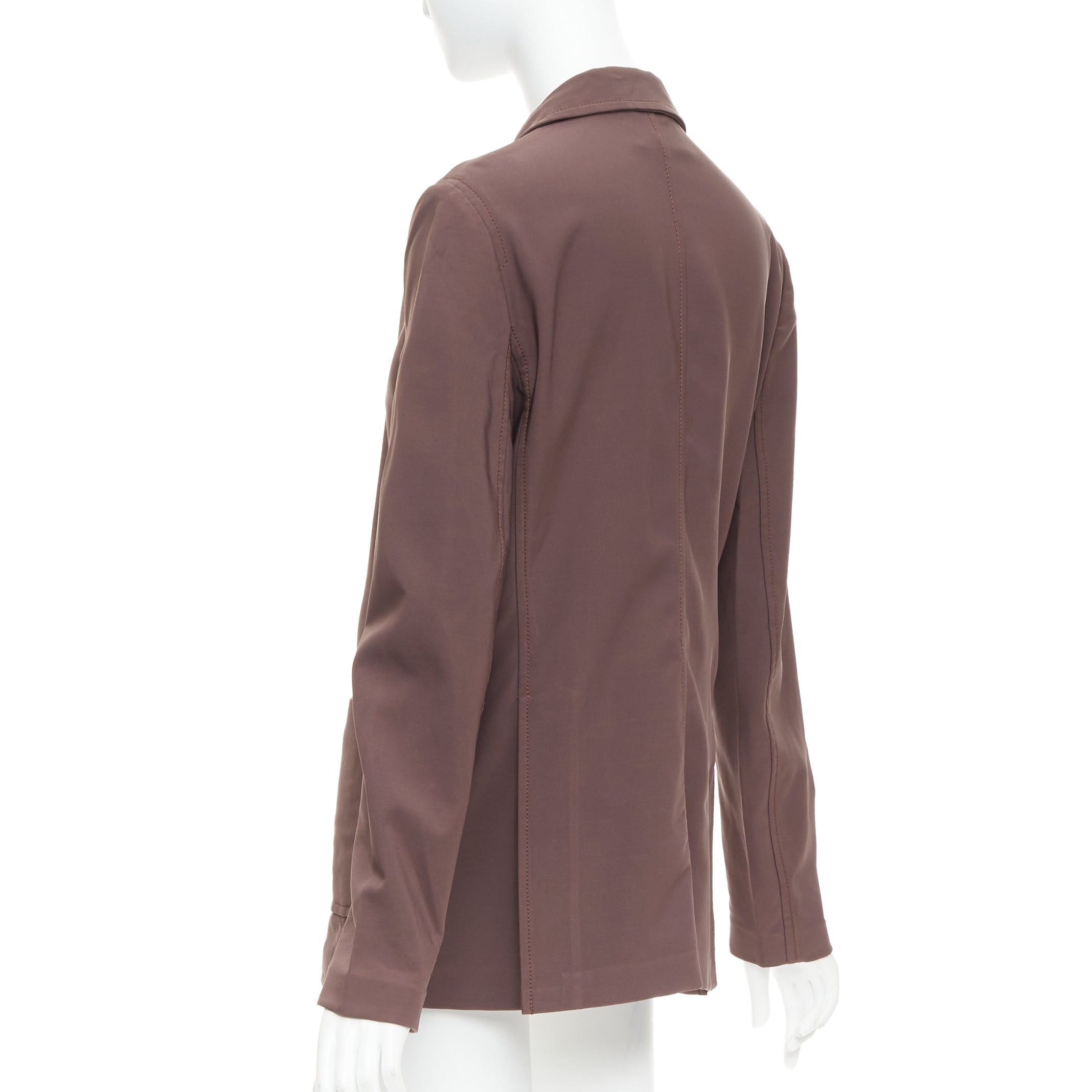 Prada PRADA Vintage brown low sheen twill patch pocket notch lapel jacket IT46 XL Size L / US 10 / IT 46 - 7 Thumbnail