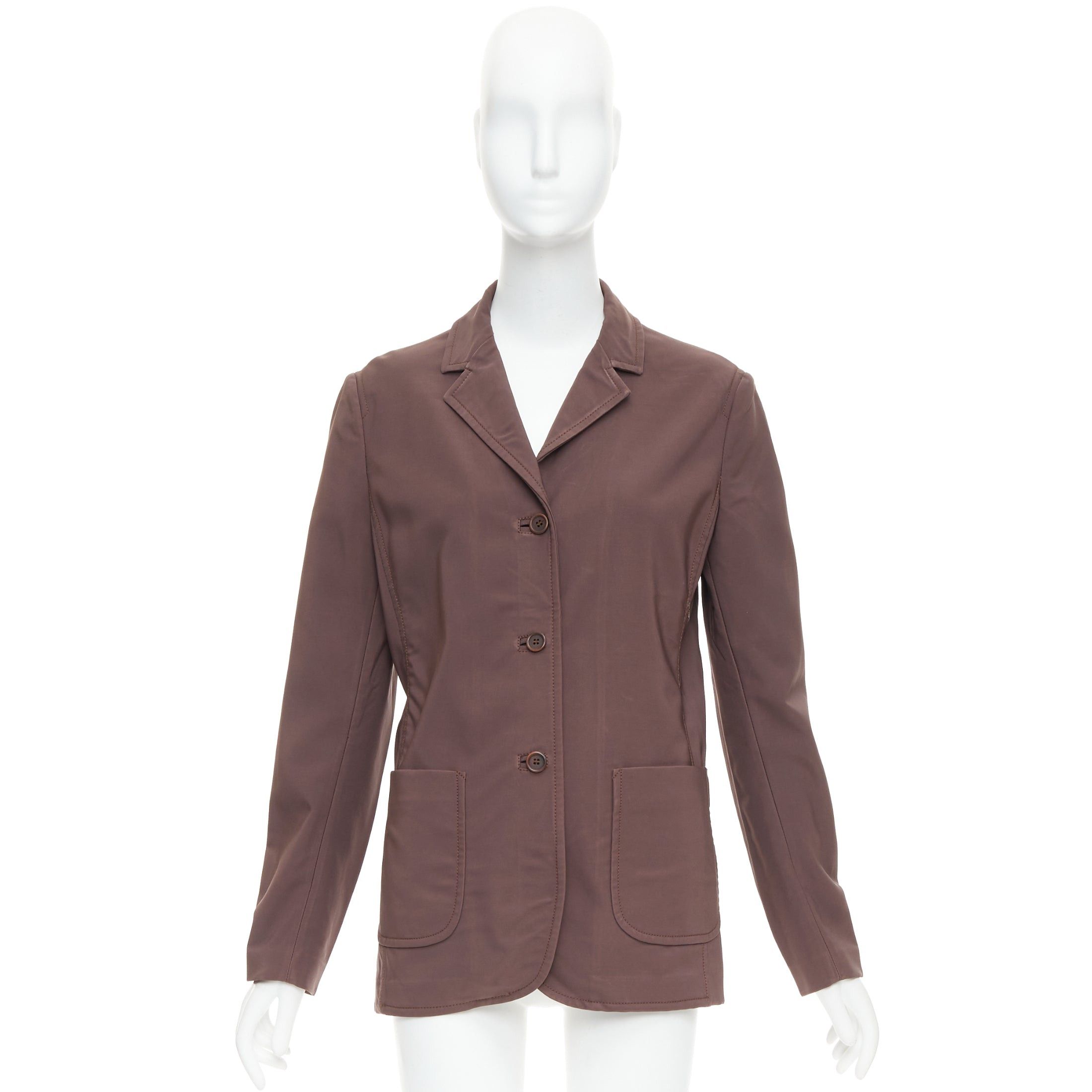 Prada PRADA Vintage brown low sheen twill patch pocket notch lapel jacket IT46 XL Size L / US 10 / IT 46 - 10 Thumbnail