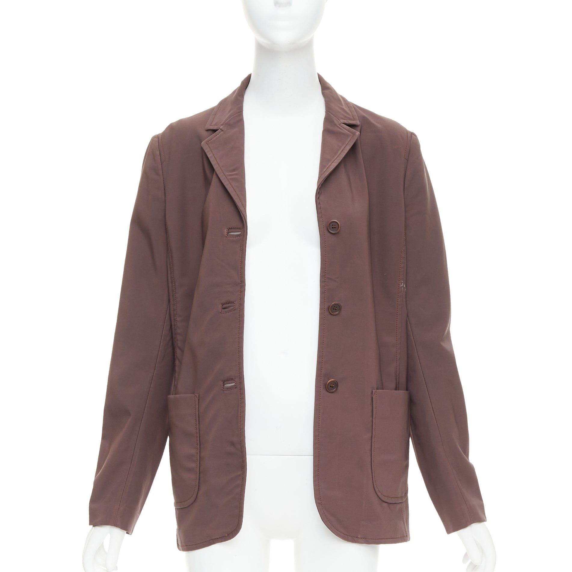 Prada PRADA Vintage brown low sheen twill patch pocket notch lapel jacket IT46 XL Size L / US 10 / IT 46 - 3 Thumbnail