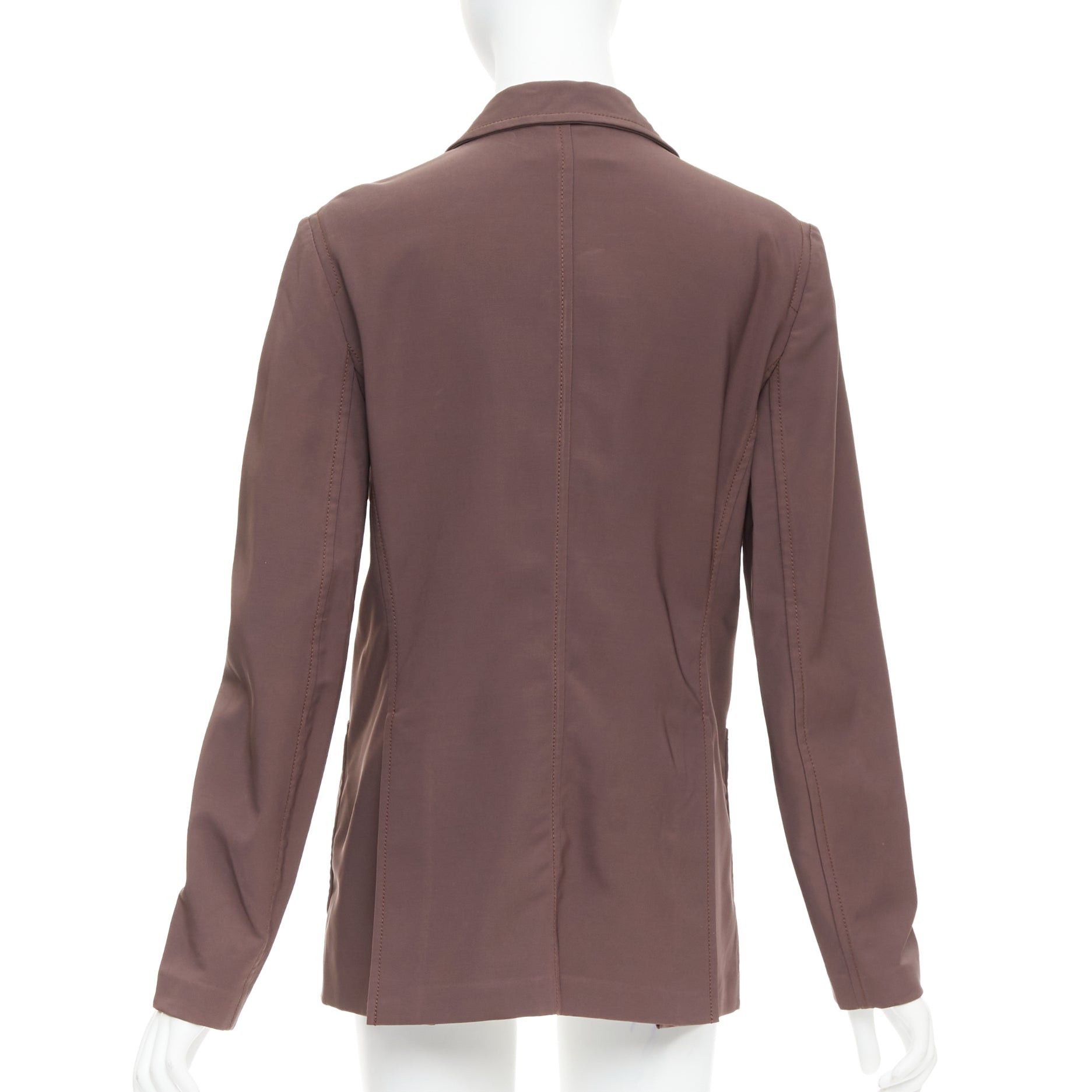 Prada PRADA Vintage brown low sheen twill patch pocket notch lapel jacket IT46 XL Size L / US 10 / IT 46 - 6 Thumbnail