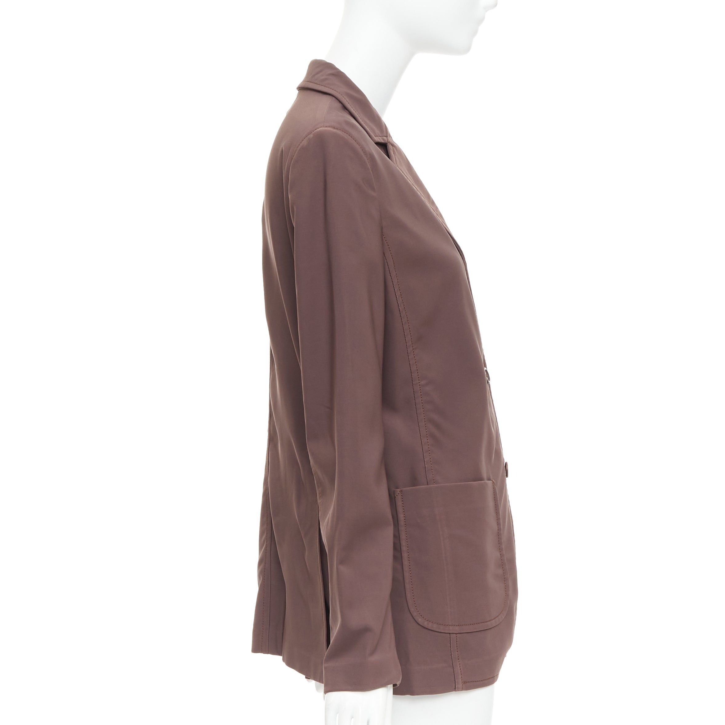 Prada PRADA Vintage brown low sheen twill patch pocket notch lapel jacket IT46 XL Size L / US 10 / IT 46 - 5 Thumbnail