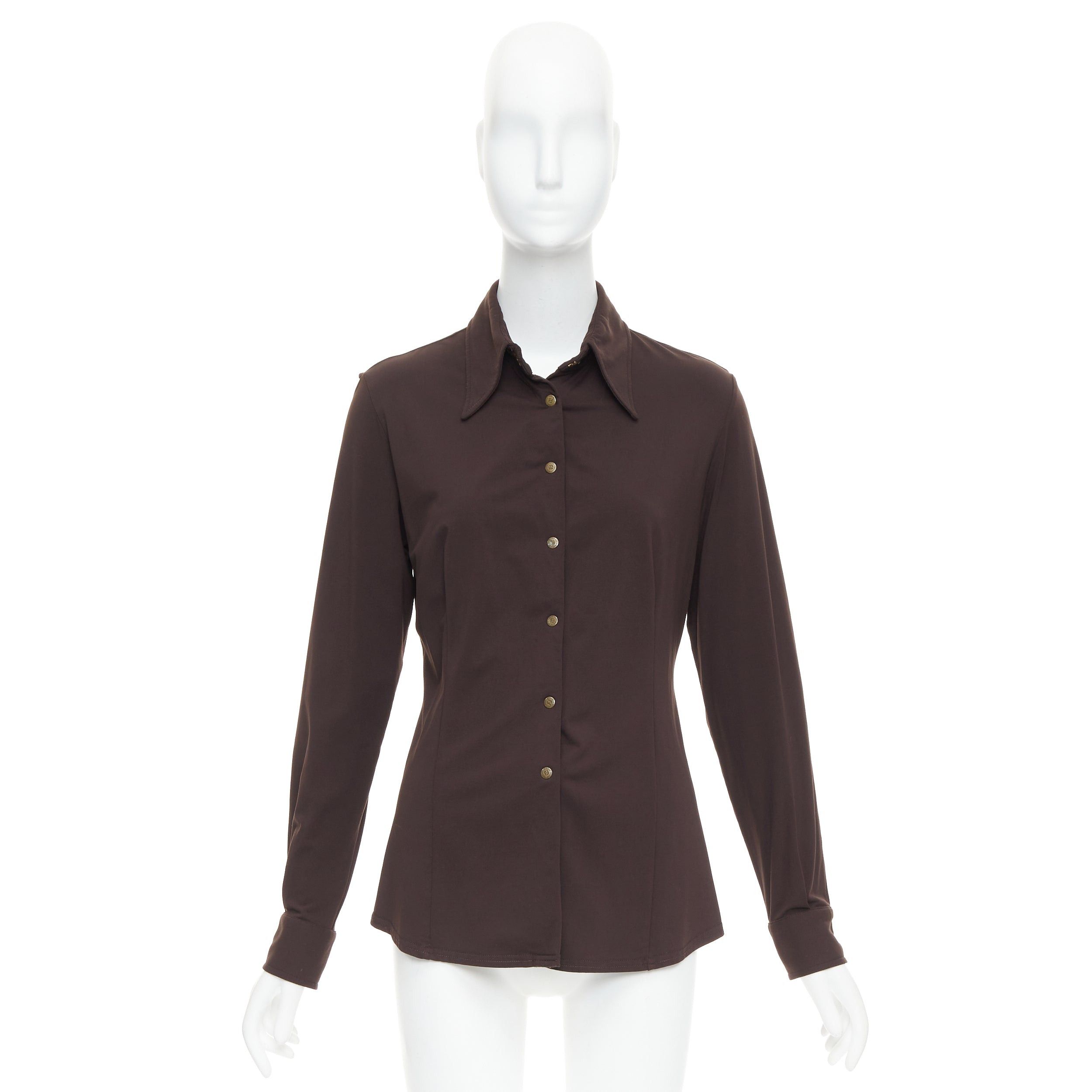 Fendi FENDI Jeans Vintage brown FF logo buttons fitted long sleeves shirt Size S / US 4 / IT 40 - 9 Thumbnail