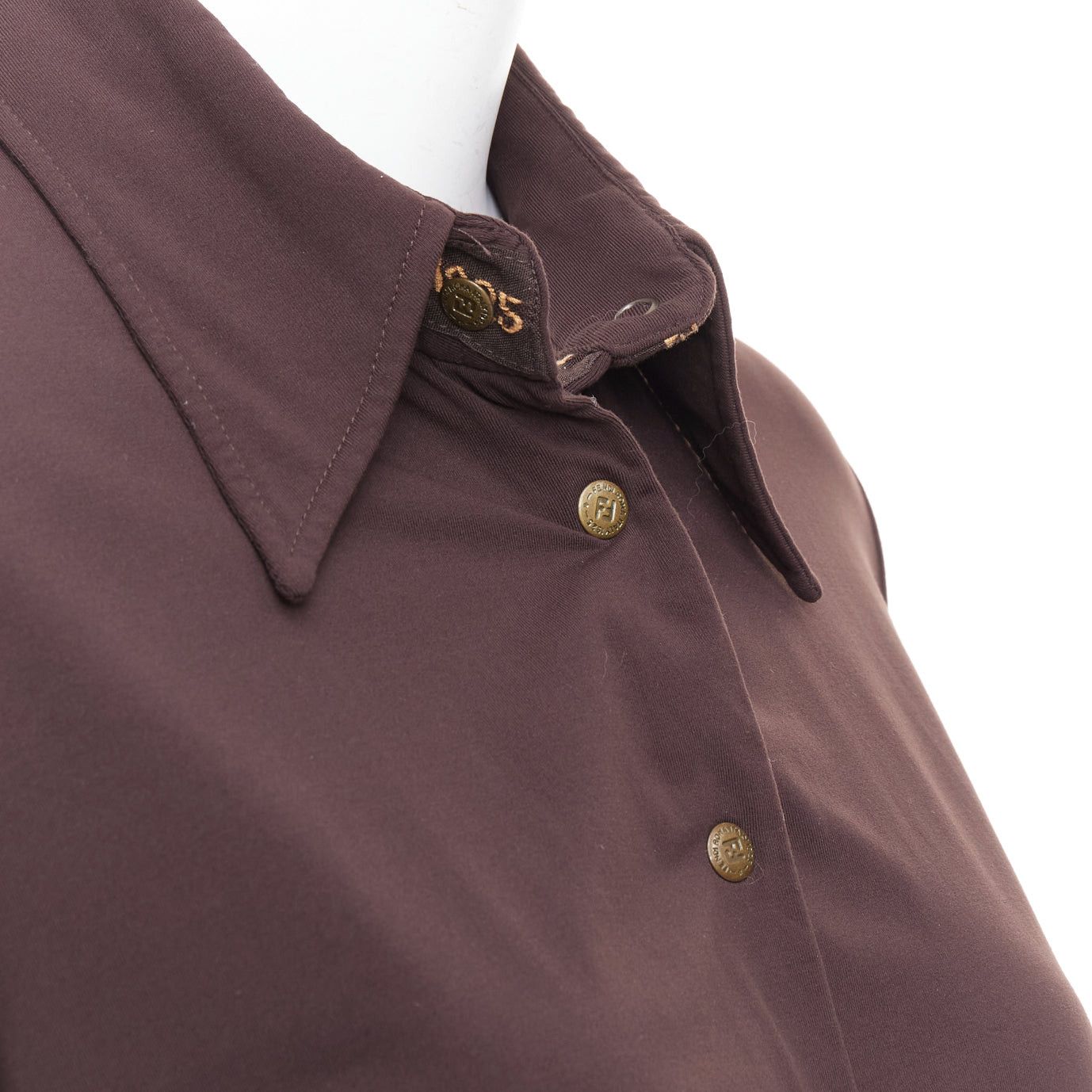 Fendi FENDI Jeans Vintage brown FF logo buttons fitted long sleeves shirt Size S / US 4 / IT 40 - 2 Thumbnail