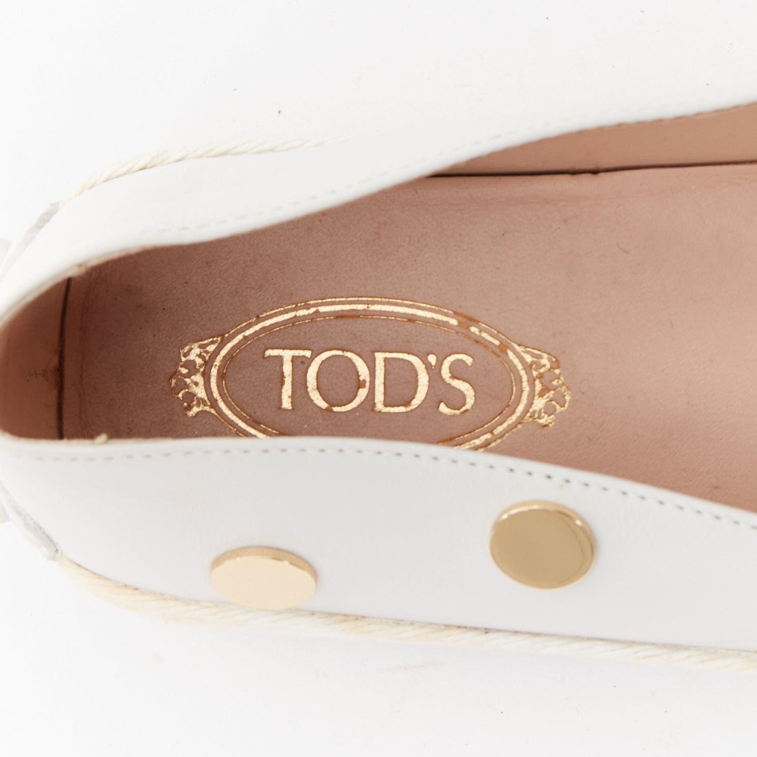Tod's TOD'S white gold mirror polka dot leather espadrille loafers EU36 Size US 6 / IT 36 - 9 Thumbnail
