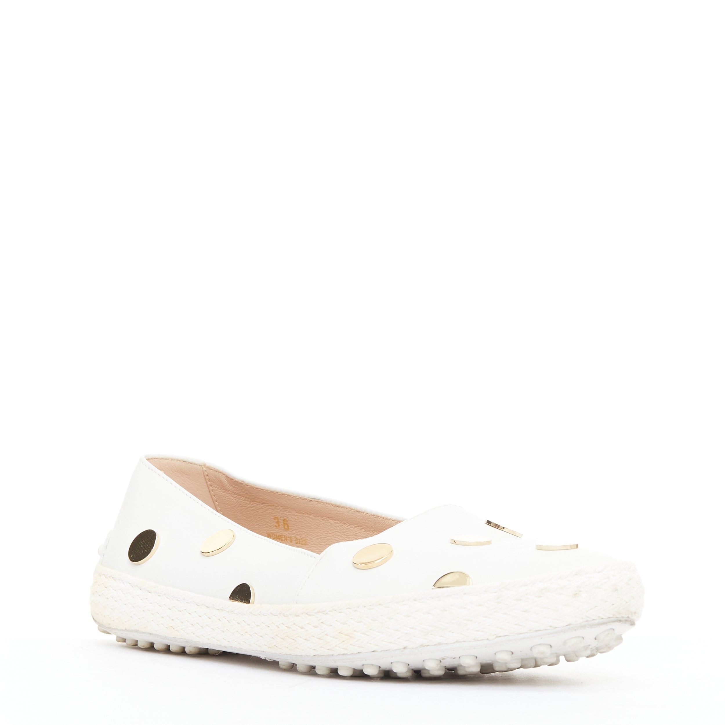 Tod's TOD'S white gold mirror polka dot leather espadrille loafers EU36 Size US 6 / IT 36 - 3 Thumbnail