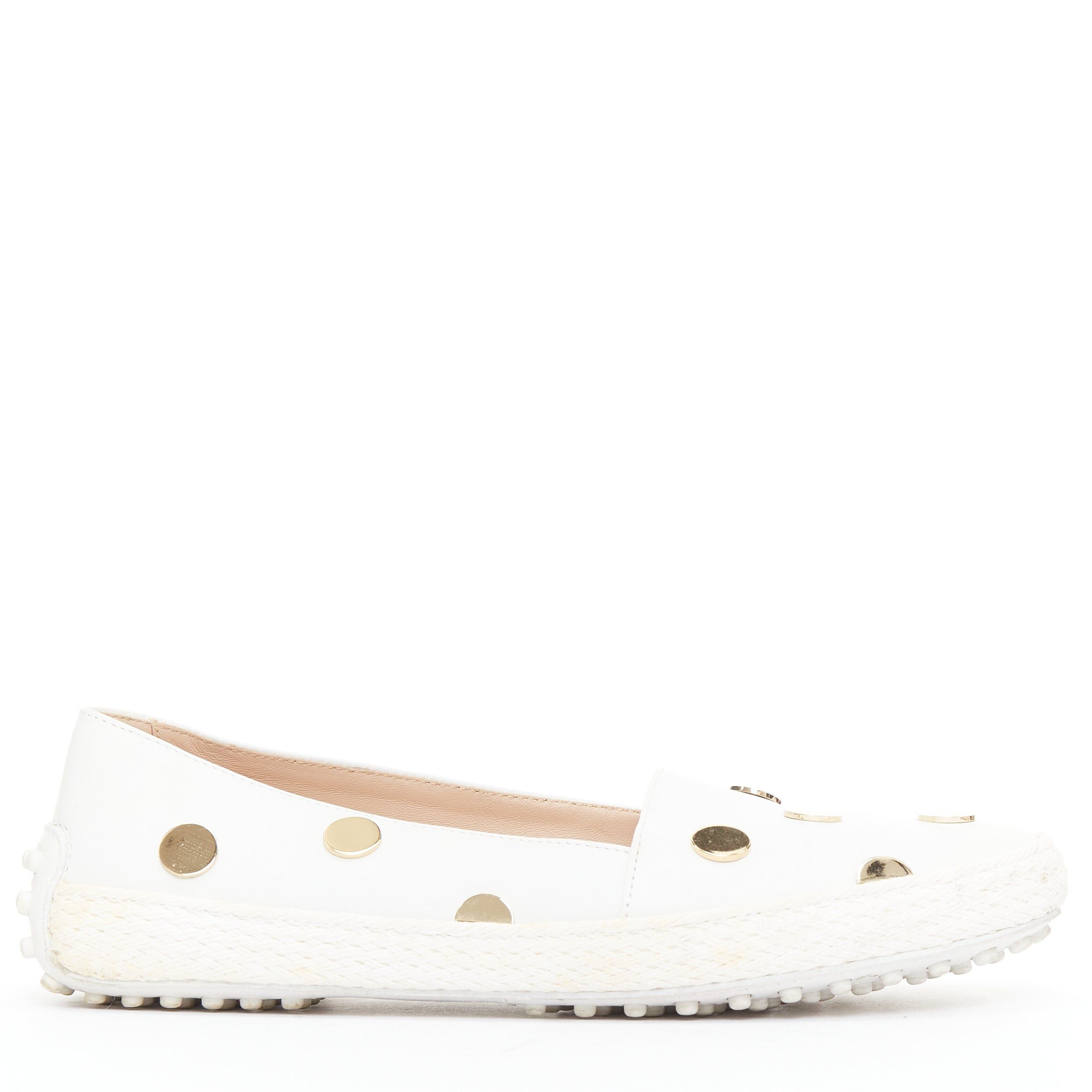 Tod's TOD'S white gold mirror polka dot leather espadrille loafers EU36 Size US 6 / IT 36 - 2 Thumbnail