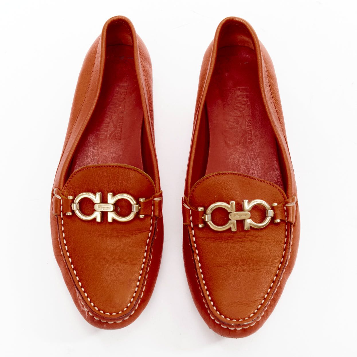 Salvatore Ferragamo SALVATORE FERRAGAMO burnt orange leather gold logo buckle loafers 6.5 Size US 6.5 / IT 36.5 - 3 Thumbnail