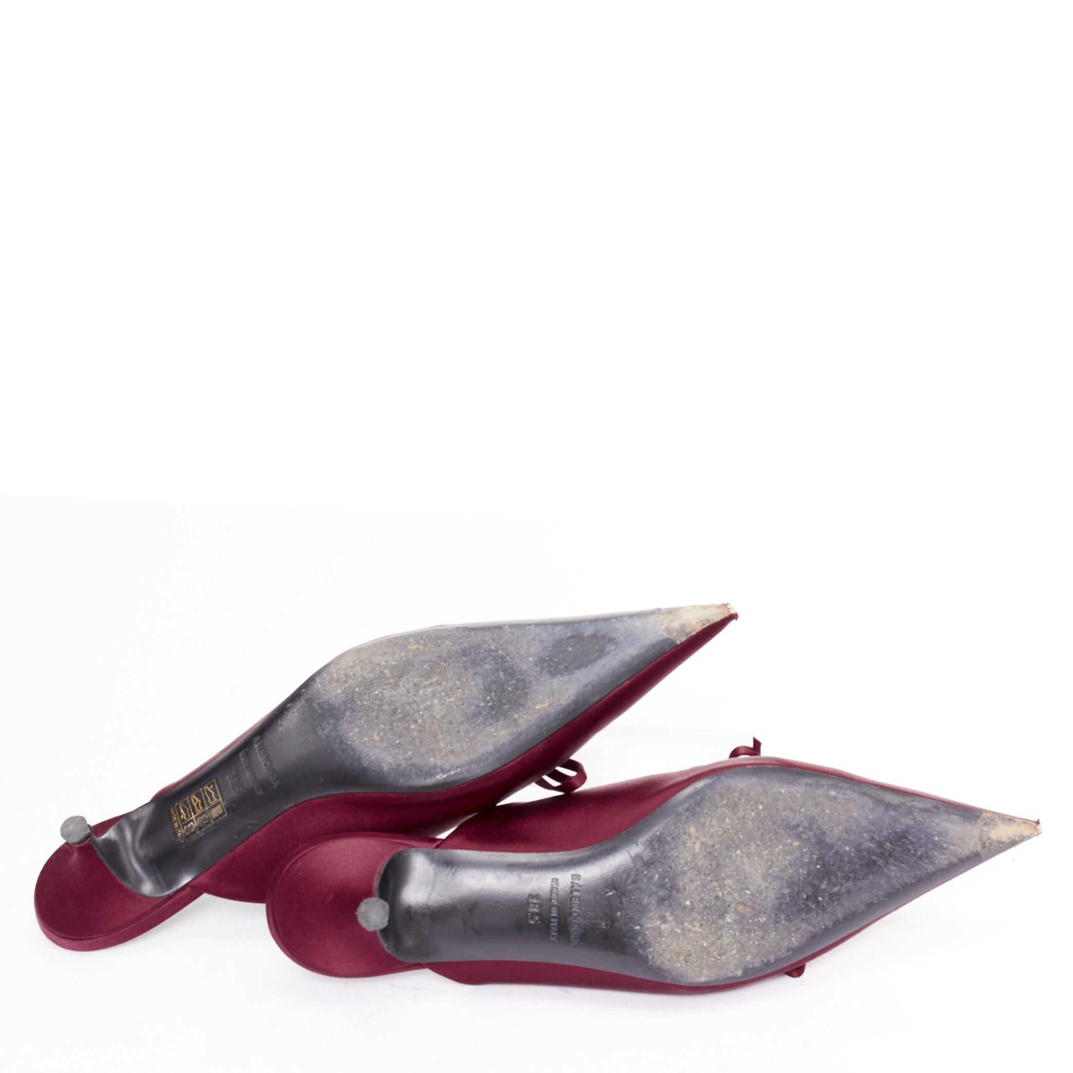 Balenciaga BALENCIAGA Demna Knife Mules burgundy satin bow pointy kitten heels EU38.5 Size US 8.5 / IT 38.5 - 11 Thumbnail