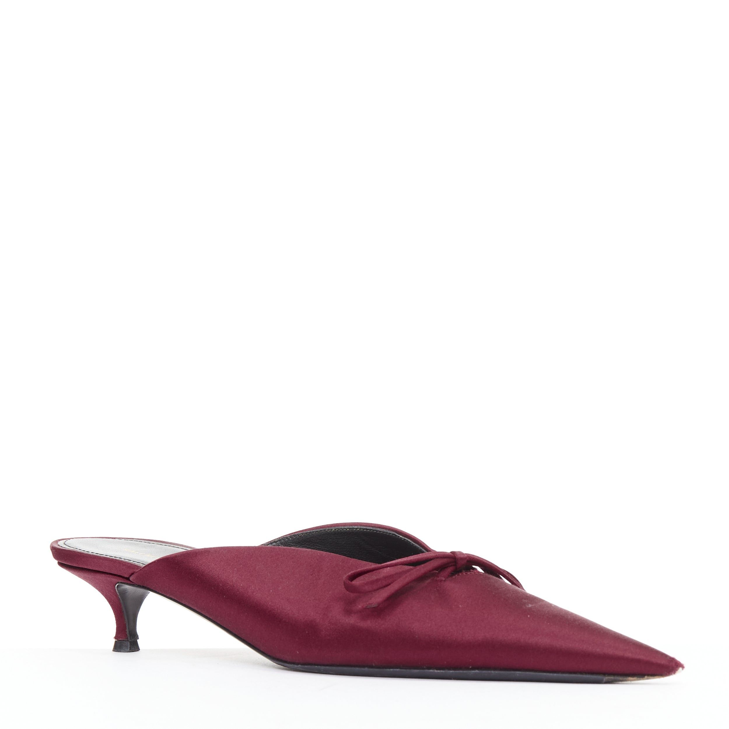 Balenciaga BALENCIAGA Demna Knife Mules burgundy satin bow pointy kitten heels EU38.5 Size US 8.5 / IT 38.5 - 2 Thumbnail