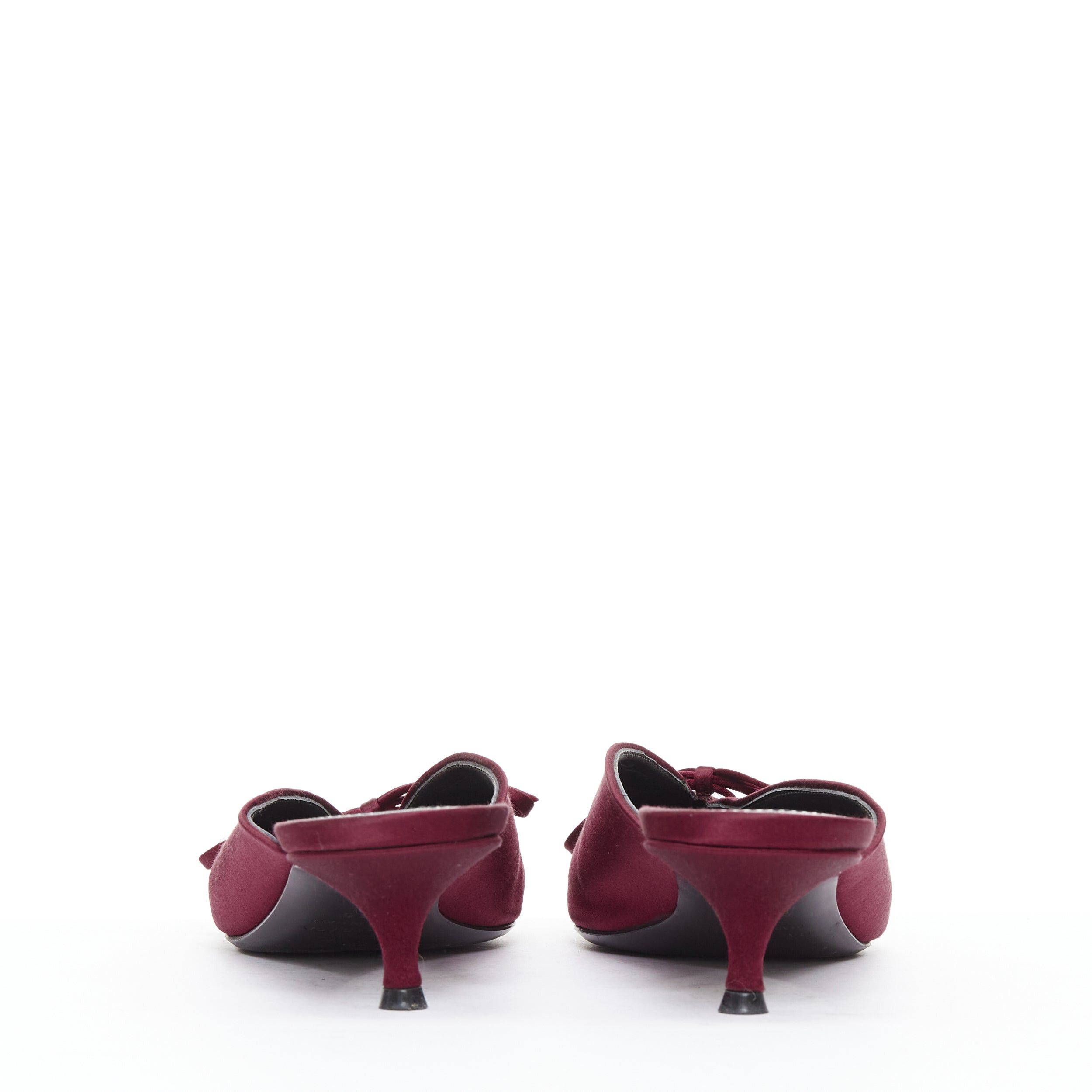 Balenciaga BALENCIAGA Demna Knife Mules burgundy satin bow pointy kitten heels EU38.5 Size US 8.5 / IT 38.5 - 5 Thumbnail