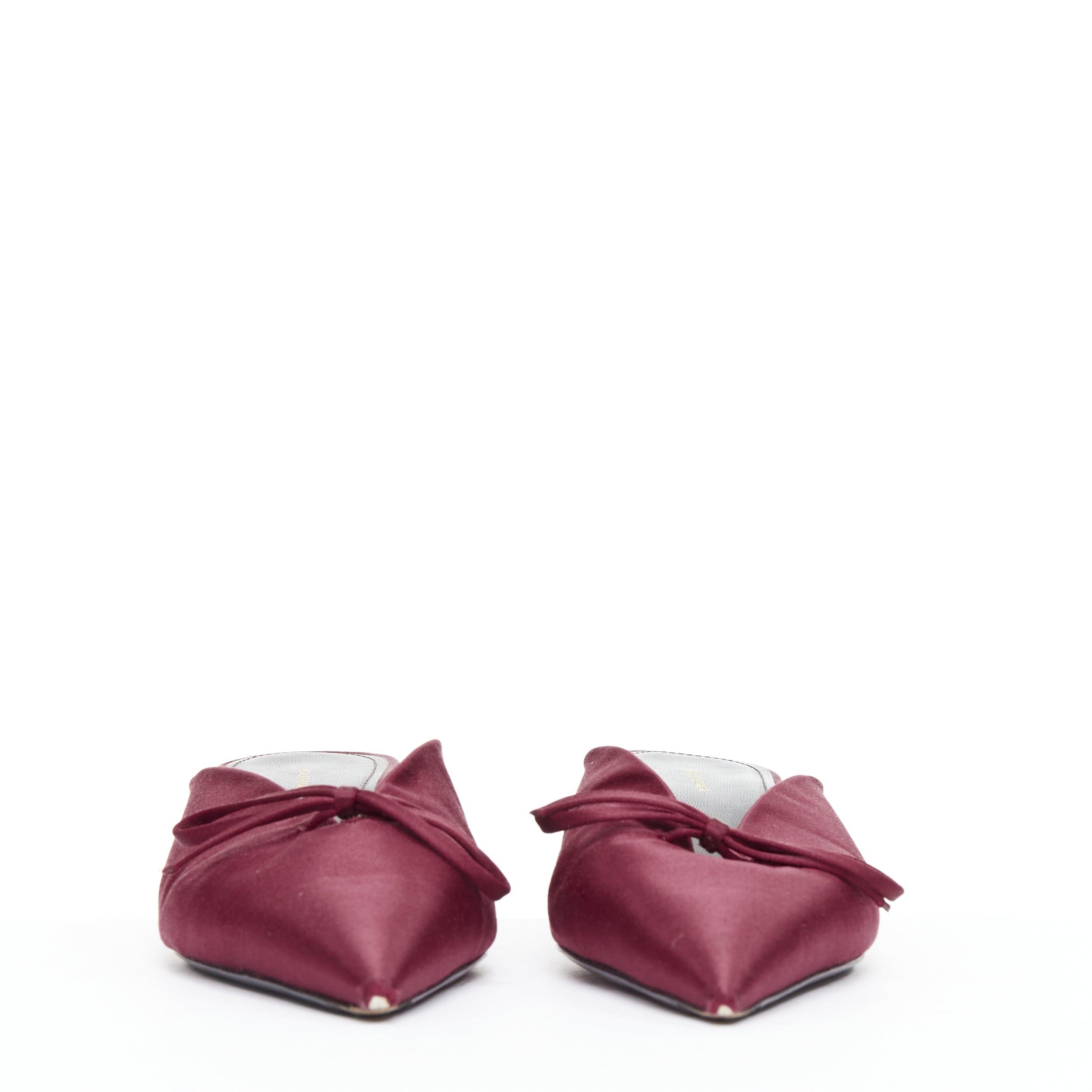 Balenciaga BALENCIAGA Demna Knife Mules burgundy satin bow pointy kitten heels EU38.5 Size US 8.5 / IT 38.5 - 3 Thumbnail
