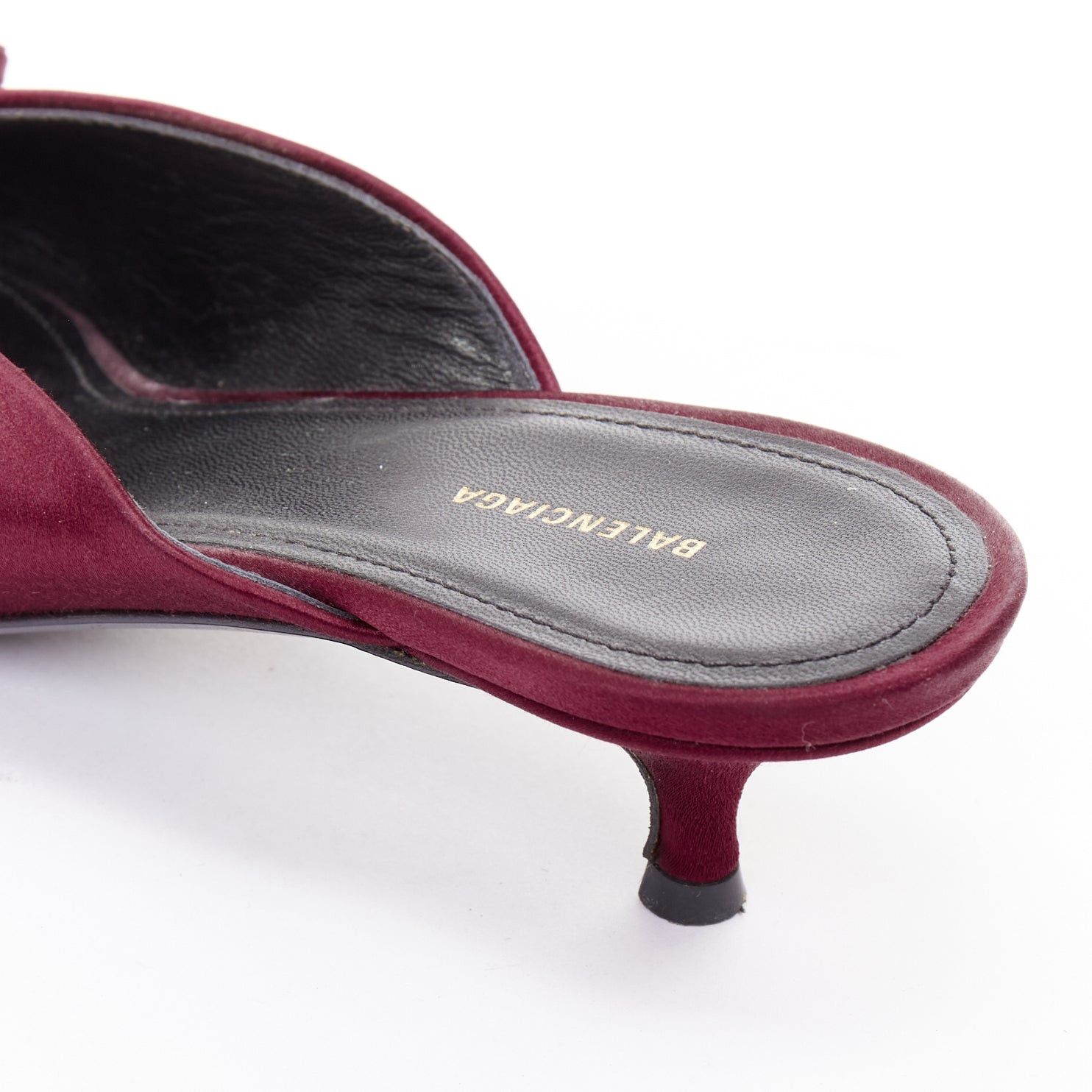 Balenciaga BALENCIAGA Demna Knife Mules burgundy satin bow pointy kitten heels EU38.5 Size US 8.5 / IT 38.5 - 8 Thumbnail