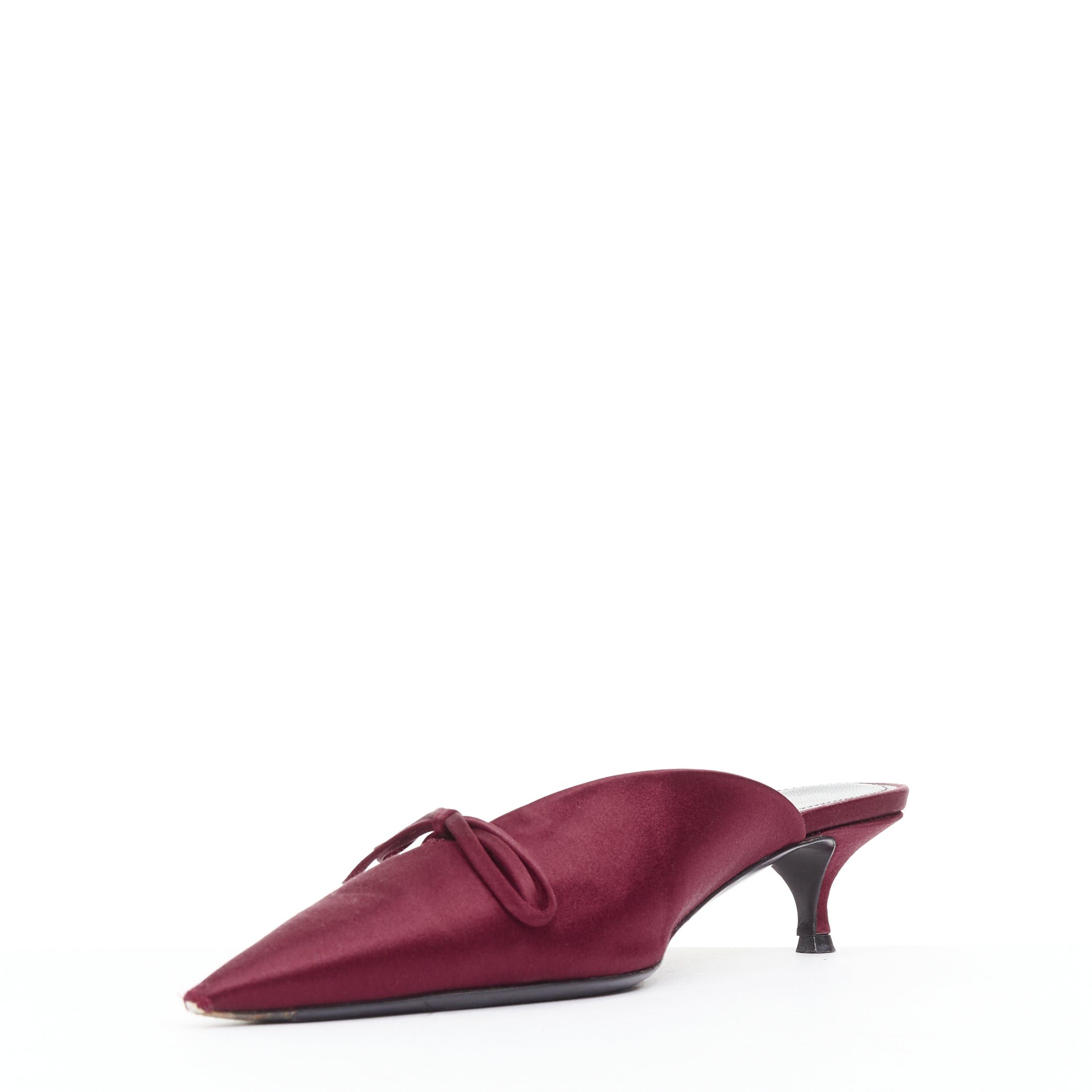 Balenciaga BALENCIAGA Demna Knife Mules burgundy satin bow pointy kitten heels EU38.5 Size US 8.5 / IT 38.5 - 4 Thumbnail