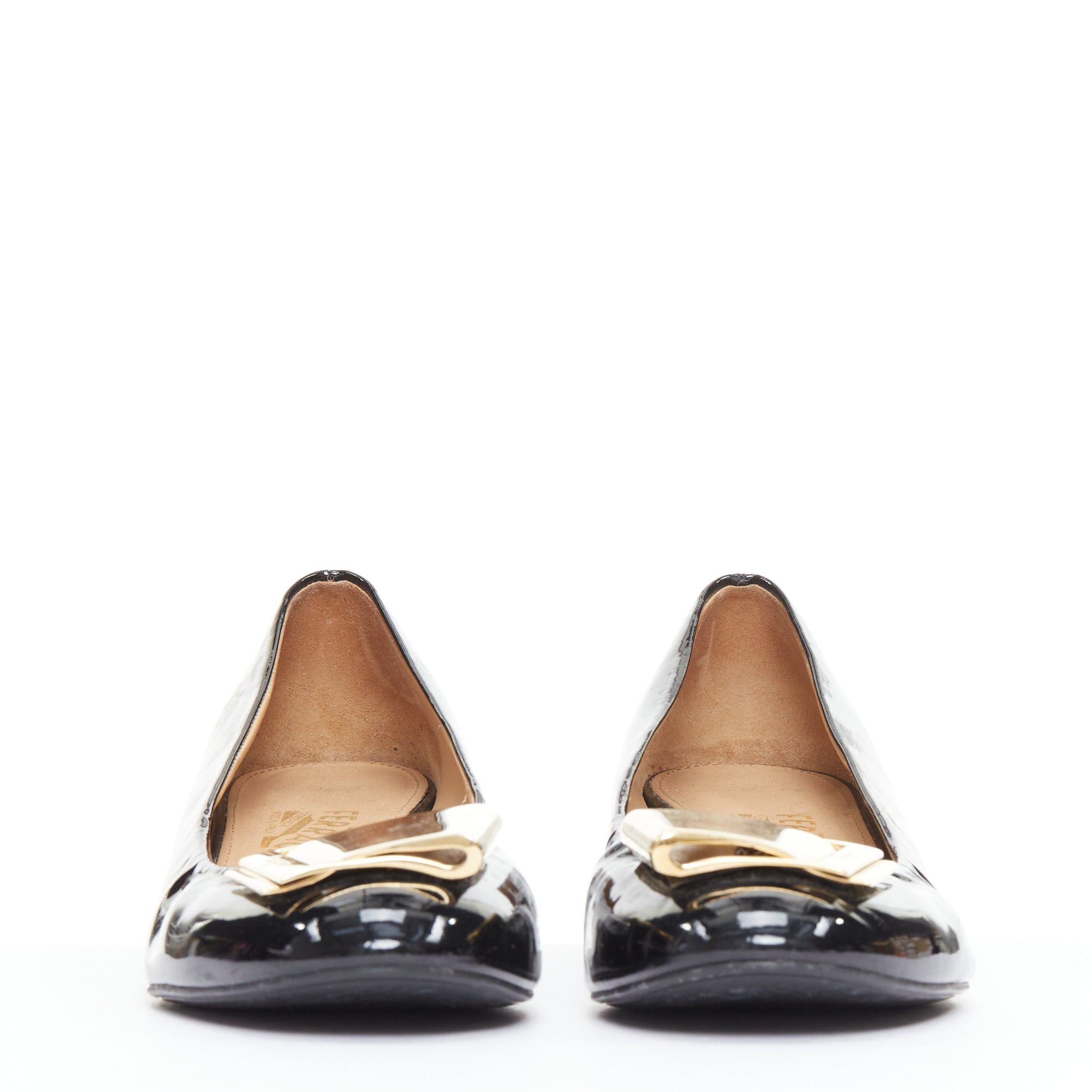 Salvatore Ferragamo SALVATORE FERRAGAMO gold big buckle black patent leather wedges 6.5 Size US 6.5 / IT 36.5 - 3 Thumbnail