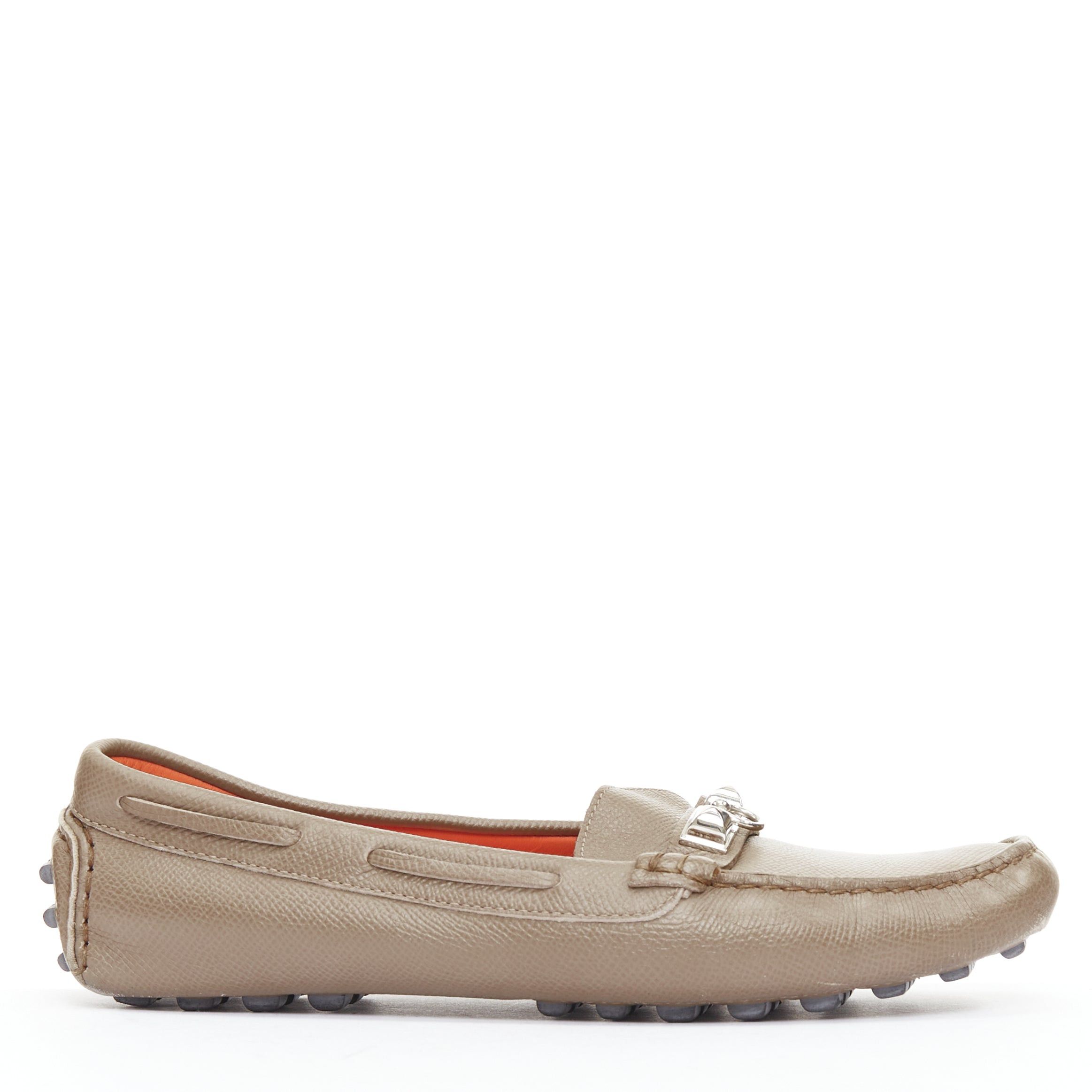 Hermes HERMES Irving stone taupe leather silver stud driving loafers EU35.5 Size US 5.5 / IT 35.5 - 2 Thumbnail