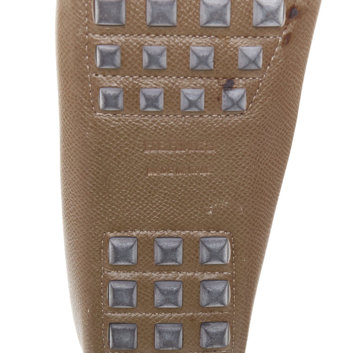 Hermes HERMES Irving stone taupe leather silver stud driving loafers EU35.5 Size US 5.5 / IT 35.5 - 10 Thumbnail