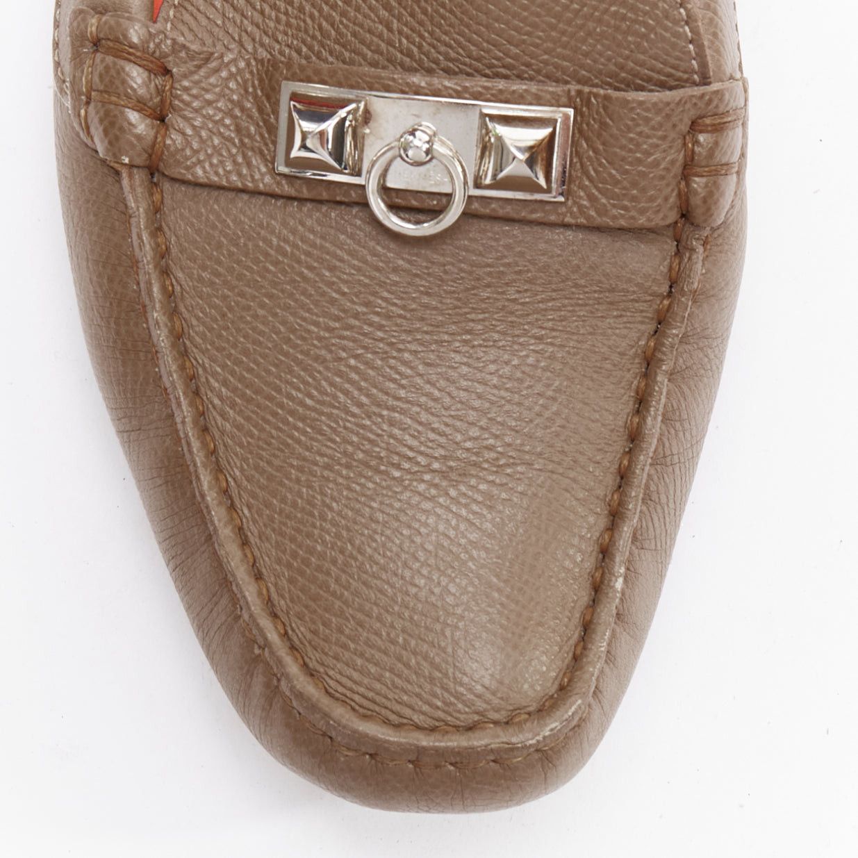 Hermes HERMES Irving stone taupe leather silver stud driving loafers EU35.5 Size US 5.5 / IT 35.5 - 8 Thumbnail