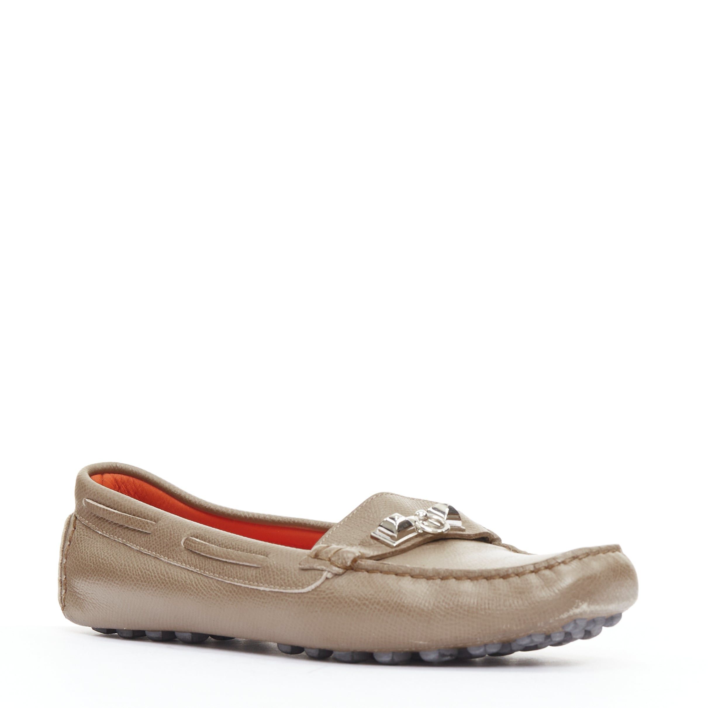 Hermes HERMES Irving stone taupe leather silver stud driving loafers EU35.5 Size US 5.5 / IT 35.5 - 3 Thumbnail