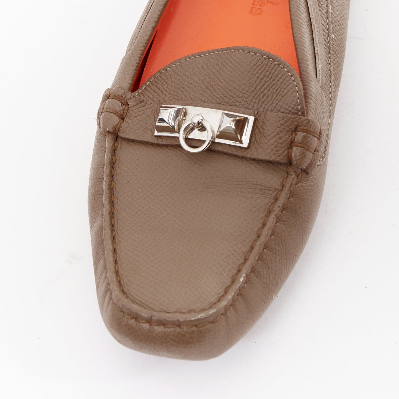 Hermes HERMES Irving stone taupe leather silver stud driving loafers EU35.5 Size US 5.5 / IT 35.5 - 6 Thumbnail