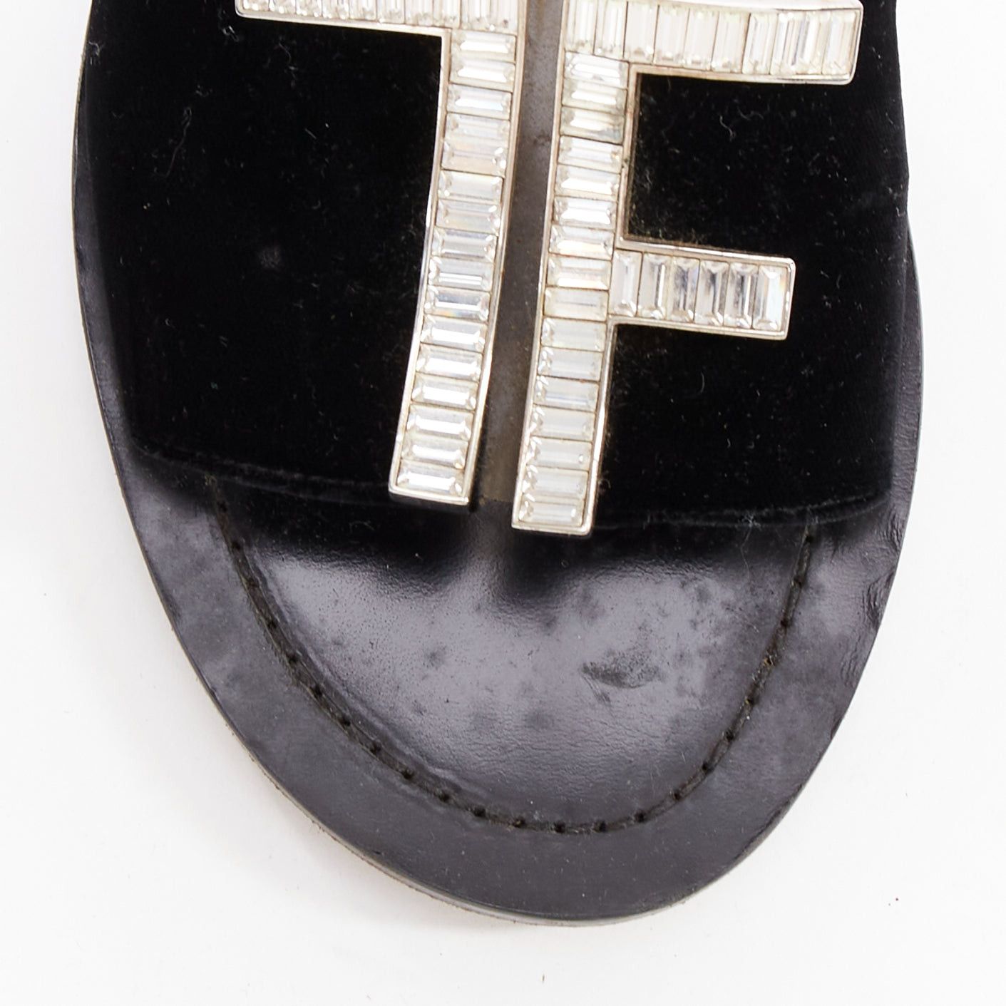 Tom Ford TOM FORD black velvet silver big crystal TF embellished flat sandals EU38 Size US 8 / IT 38 - 6 Thumbnail