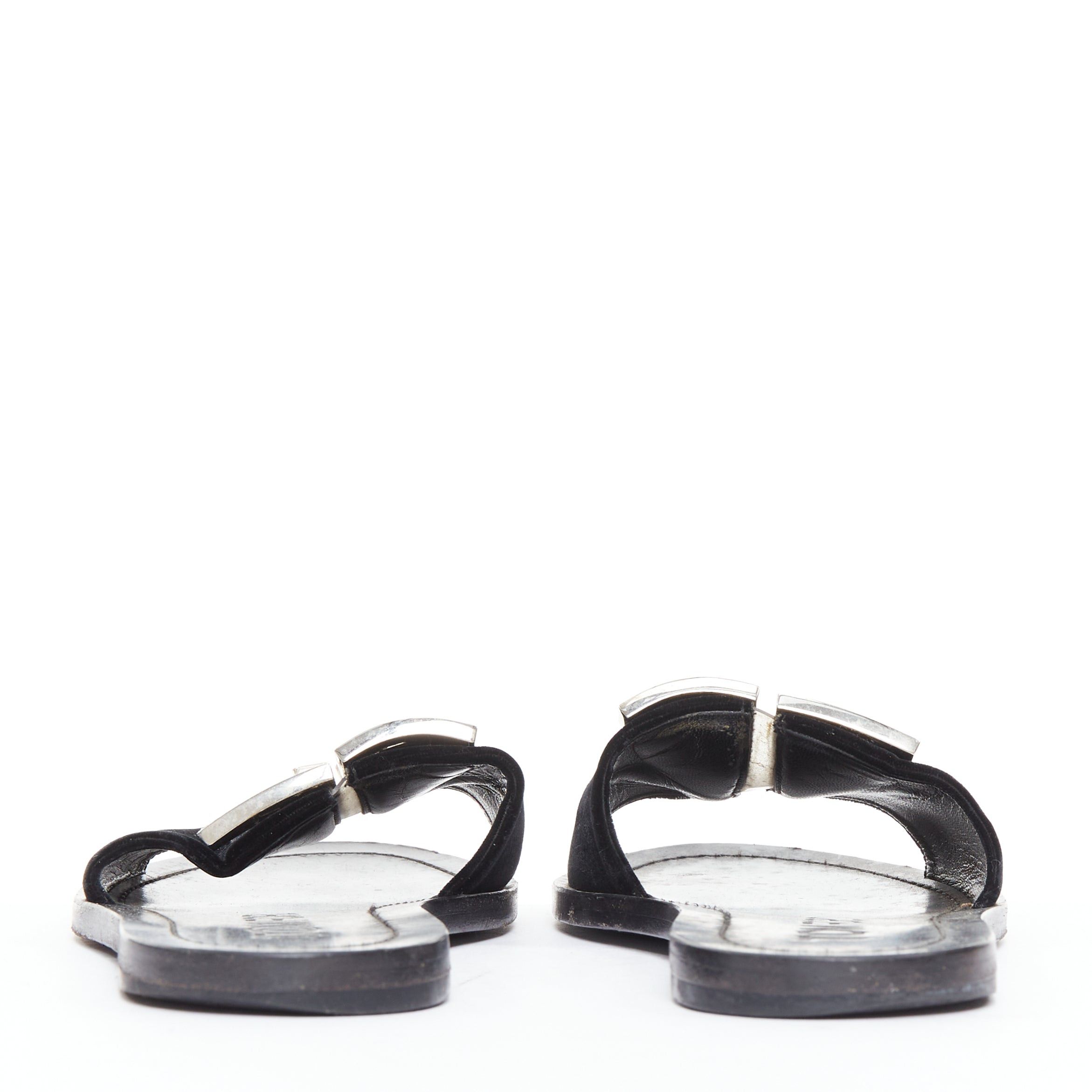 Tom Ford TOM FORD black velvet silver big crystal TF embellished flat sandals EU38 Size US 8 / IT 38 - 5 Thumbnail