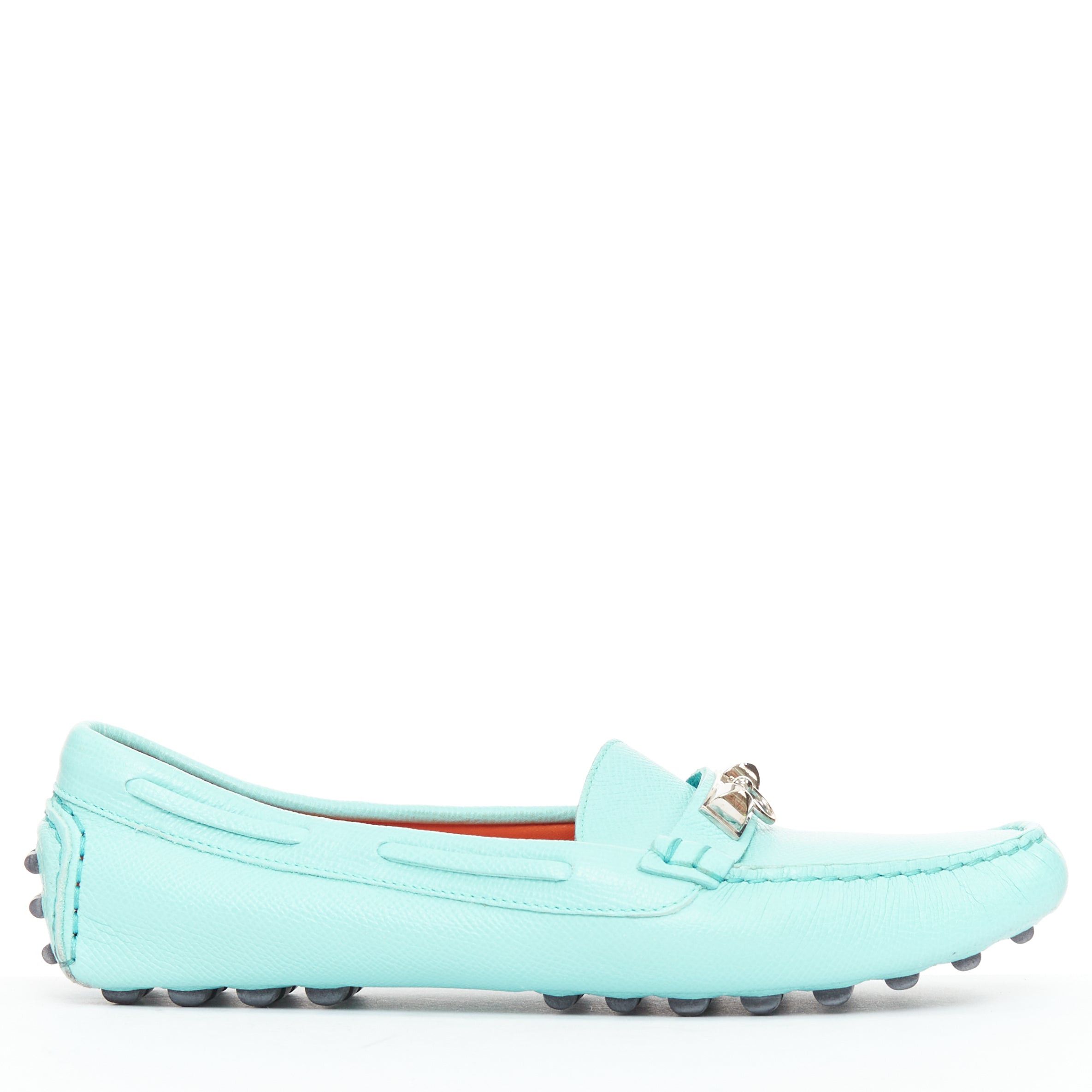 Hermes HERMES Irving cyan blue leather silver stud driving loafers EU35.5 Size US 5.5 / IT 35.5 - 2 Thumbnail