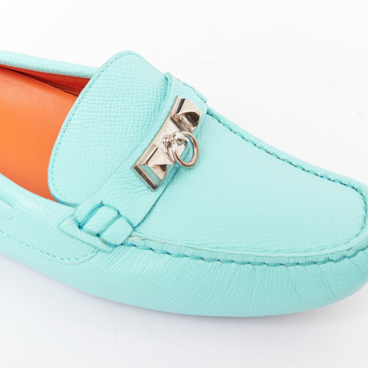 Hermes HERMES Irving cyan blue leather silver stud driving loafers EU35.5 Size US 5.5 / IT 35.5 - 7 Thumbnail